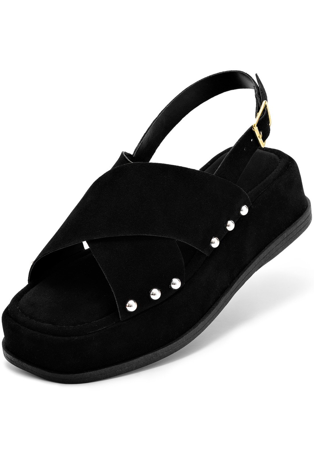 Sandália Feminina Lumiss Flatform Camurça Rebite Confortável Preto