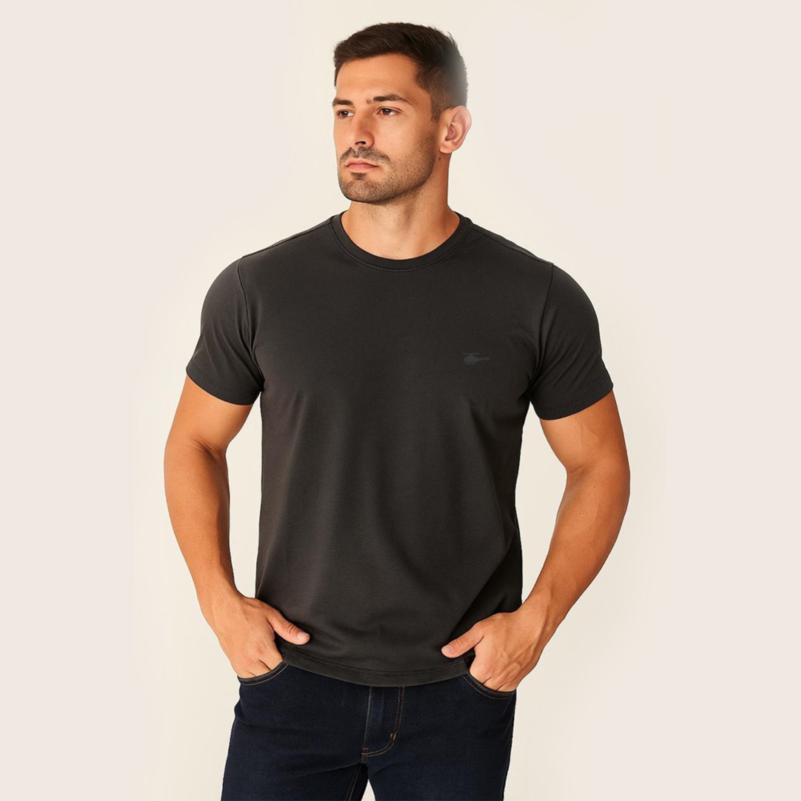Camiseta Masculina Sallo Gola O Básica Premium Chumbo Dark