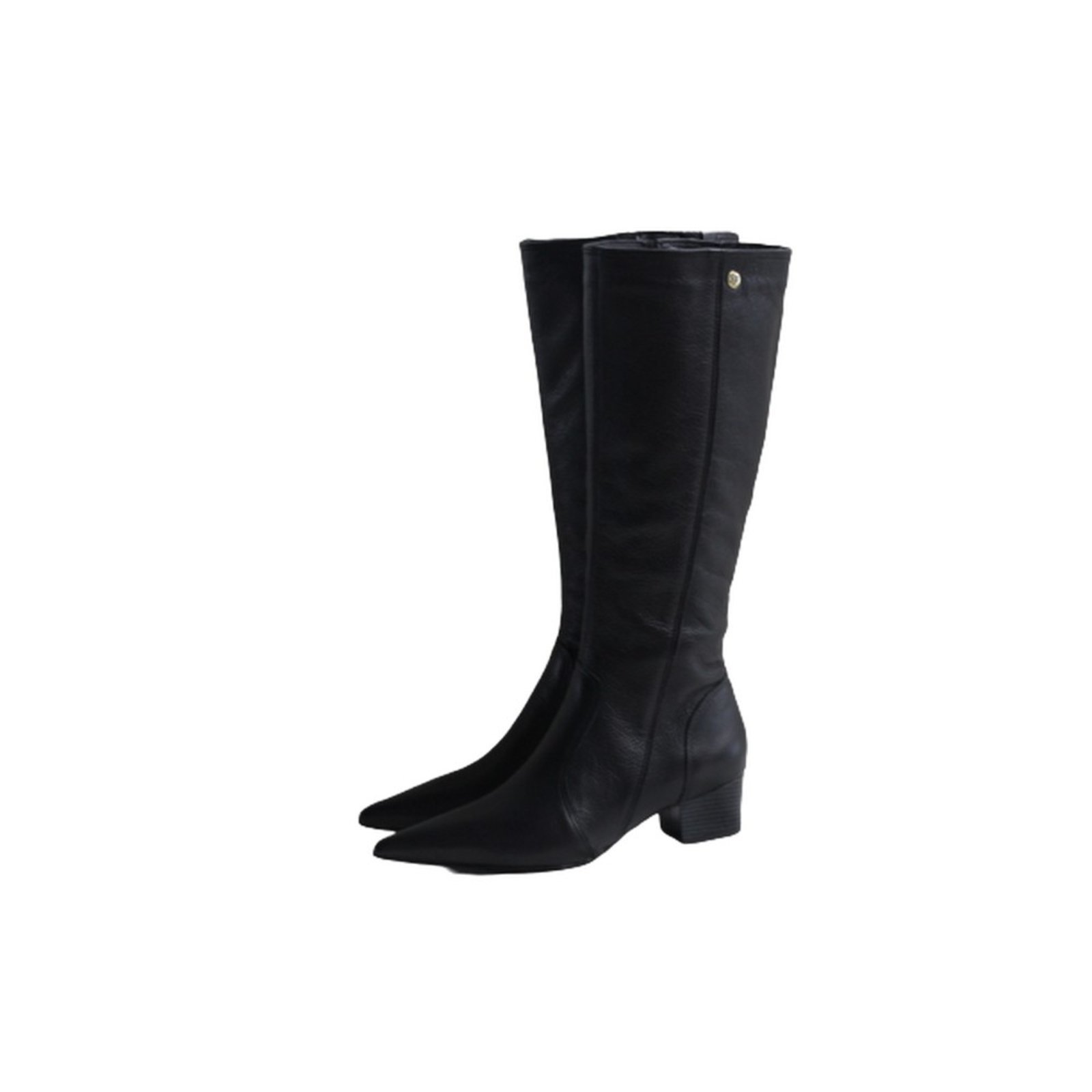 Bota Feminina Bico Fino Cano Longo Couro Salto 4 Cm Preto Spinelli