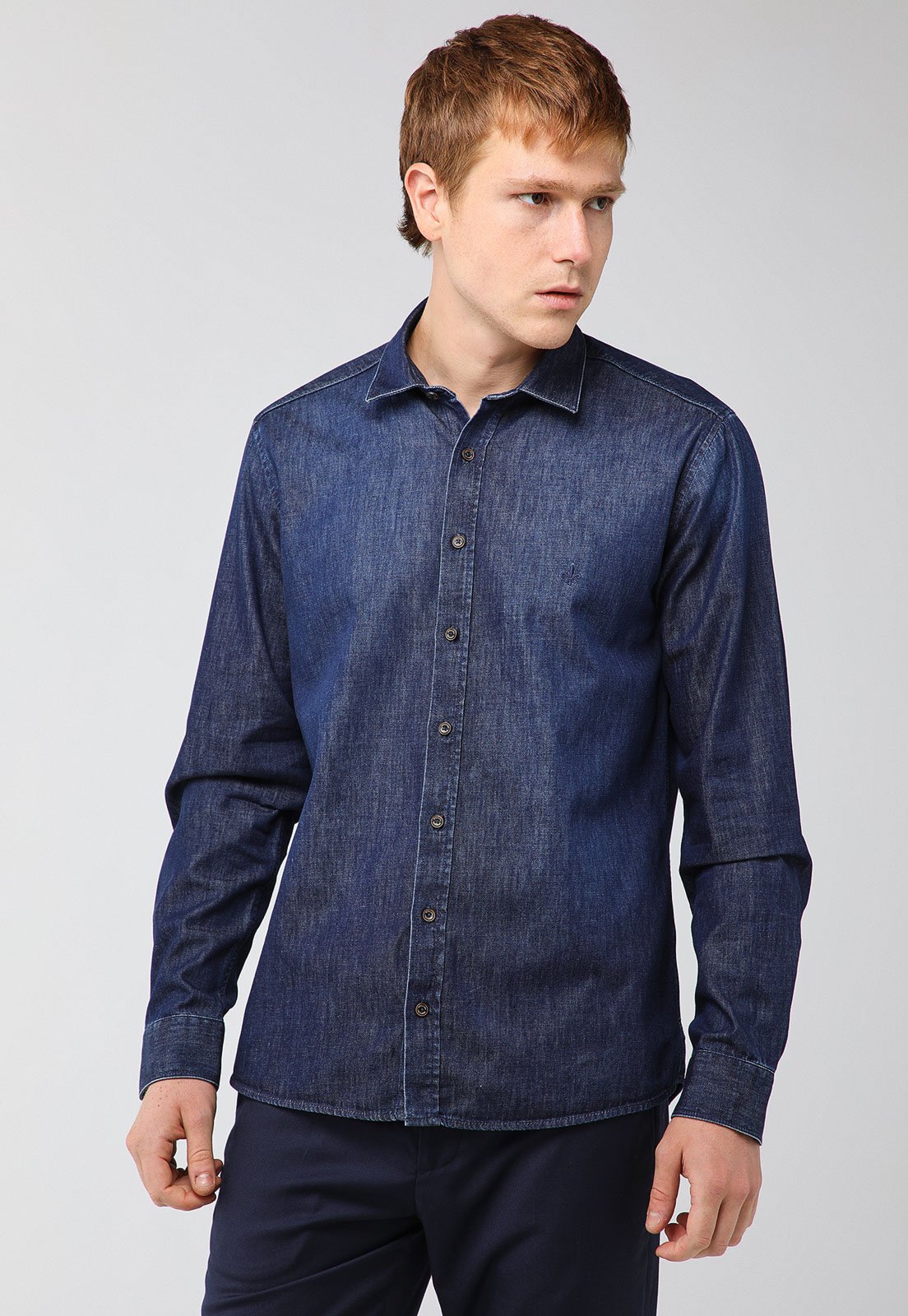 Camisa Masculina Dudalina Slim Jeans Azul Escura