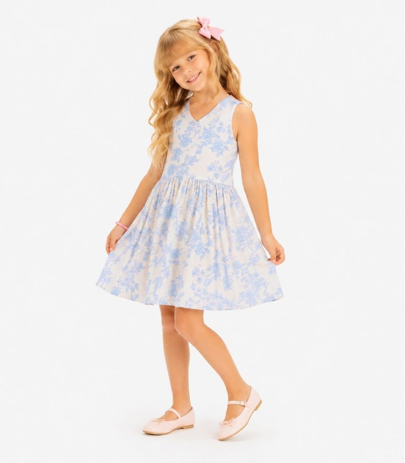 Infantil - Vestido Cotton Leve Estampado Trick Nick Azul