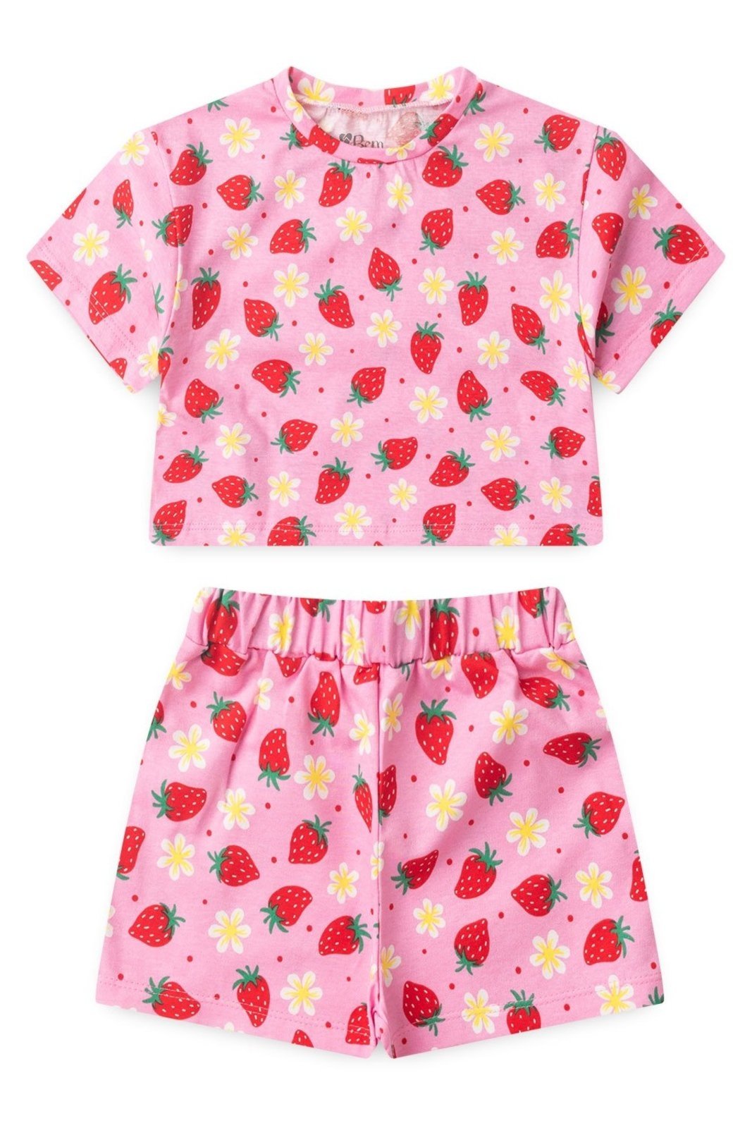 Infantil – Conjunto Bem Vestir Feminino Blusa Box e Shorts Morango