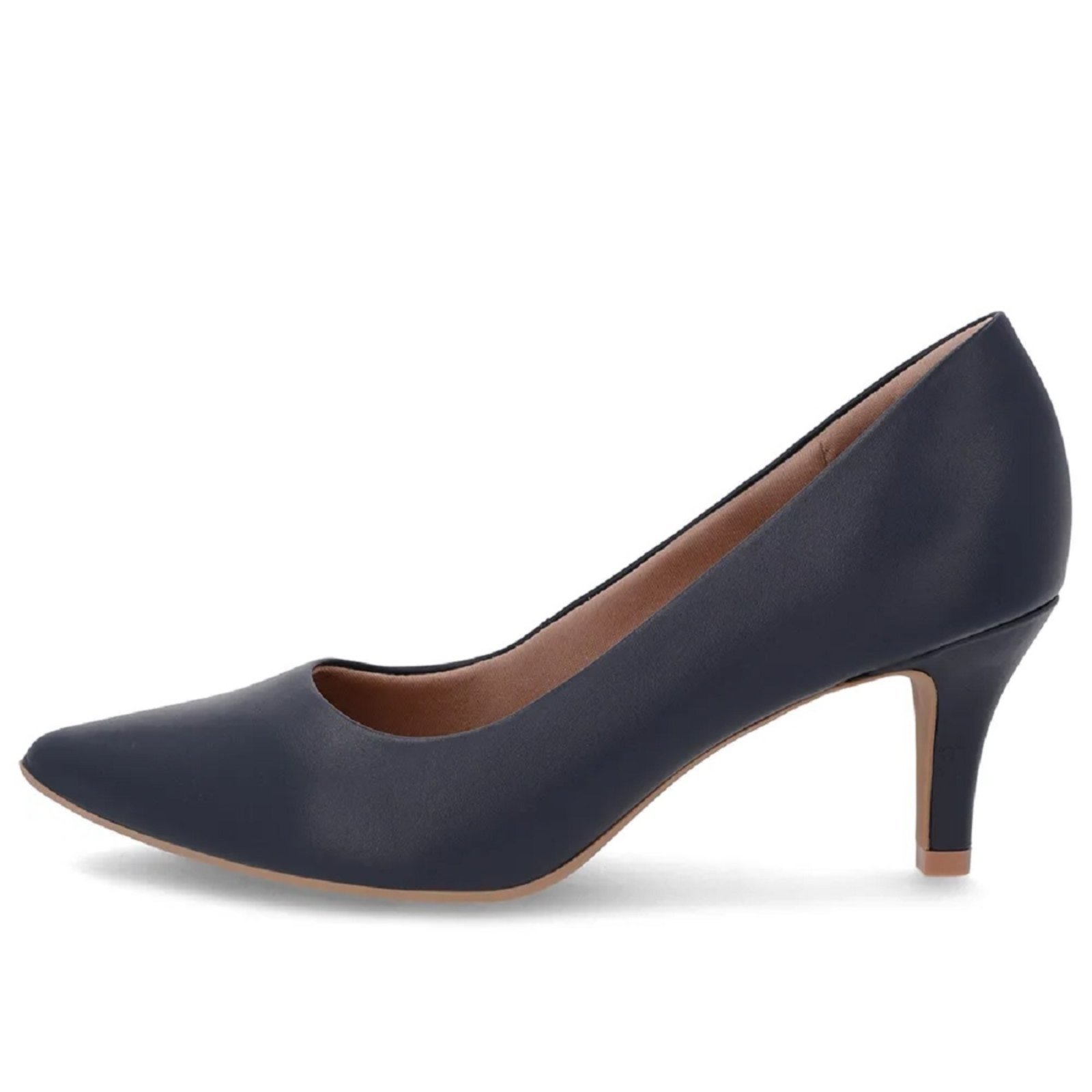Scarpin Usaflex Bico Fino em Couro Confortável Elegante Azul Marinho