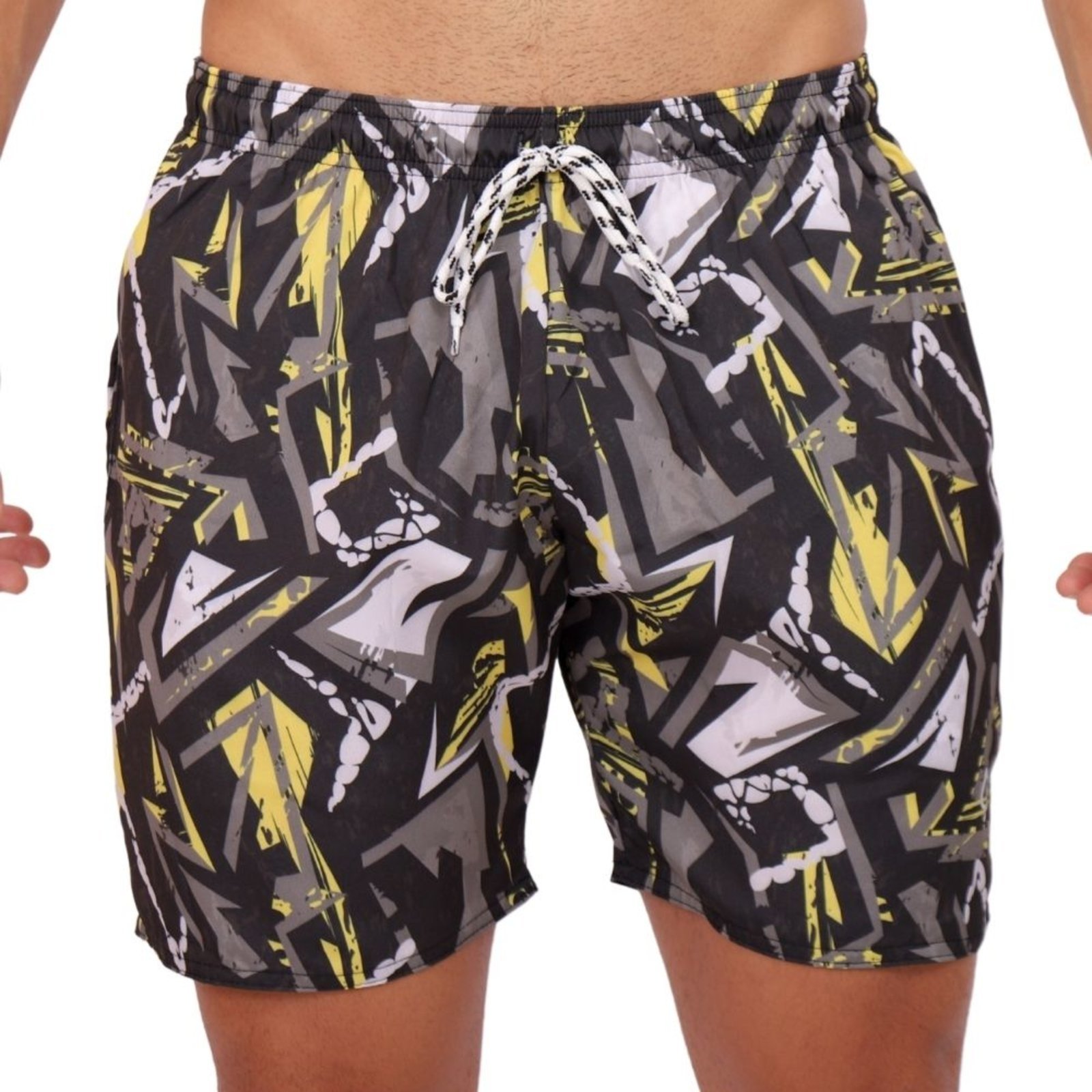 Shorts Praia Microfibra Elastano Bermuda Estampado Masculino Amarelo