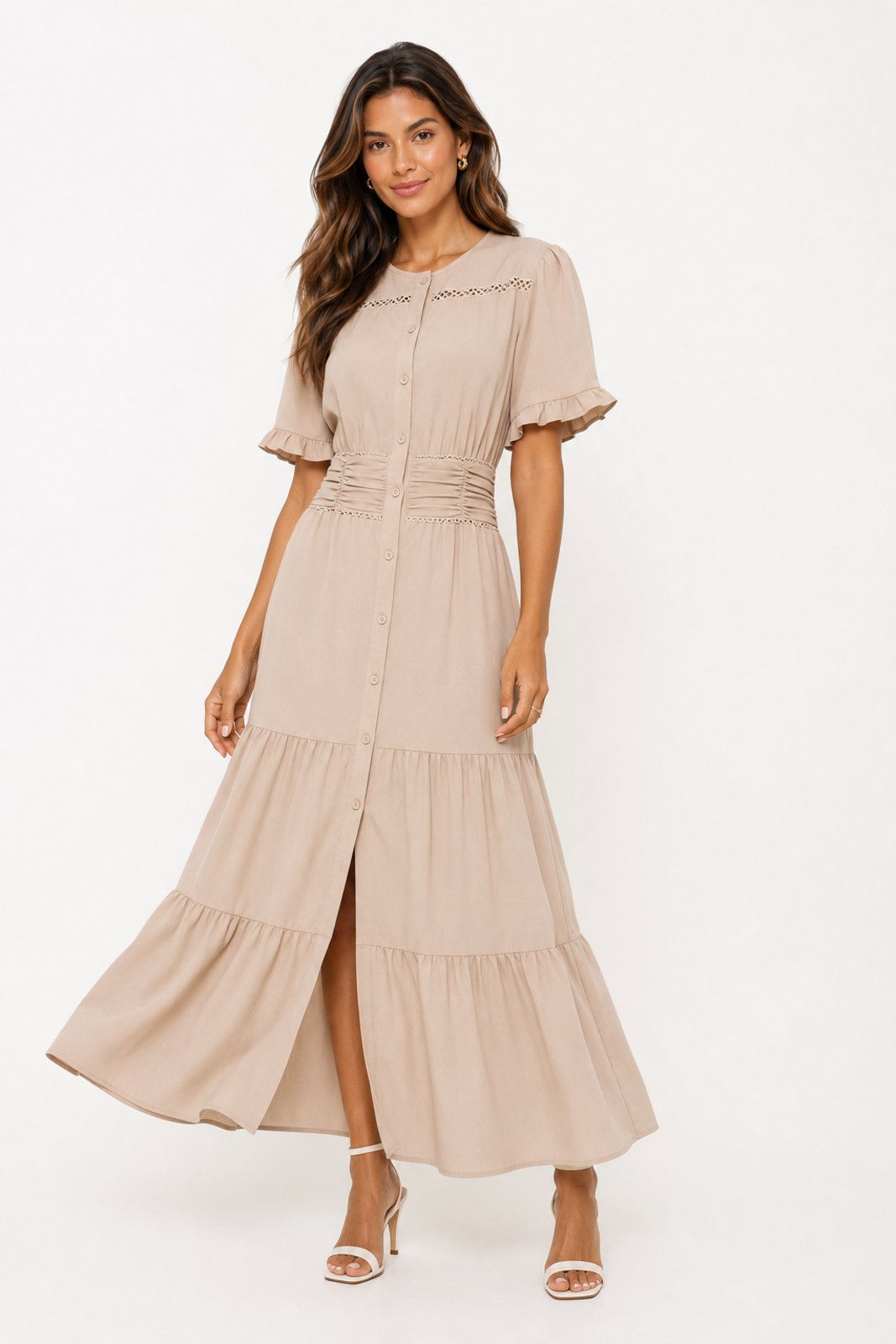 Vestido Longo D Bell Outlet Fashion Com Botões Mousse