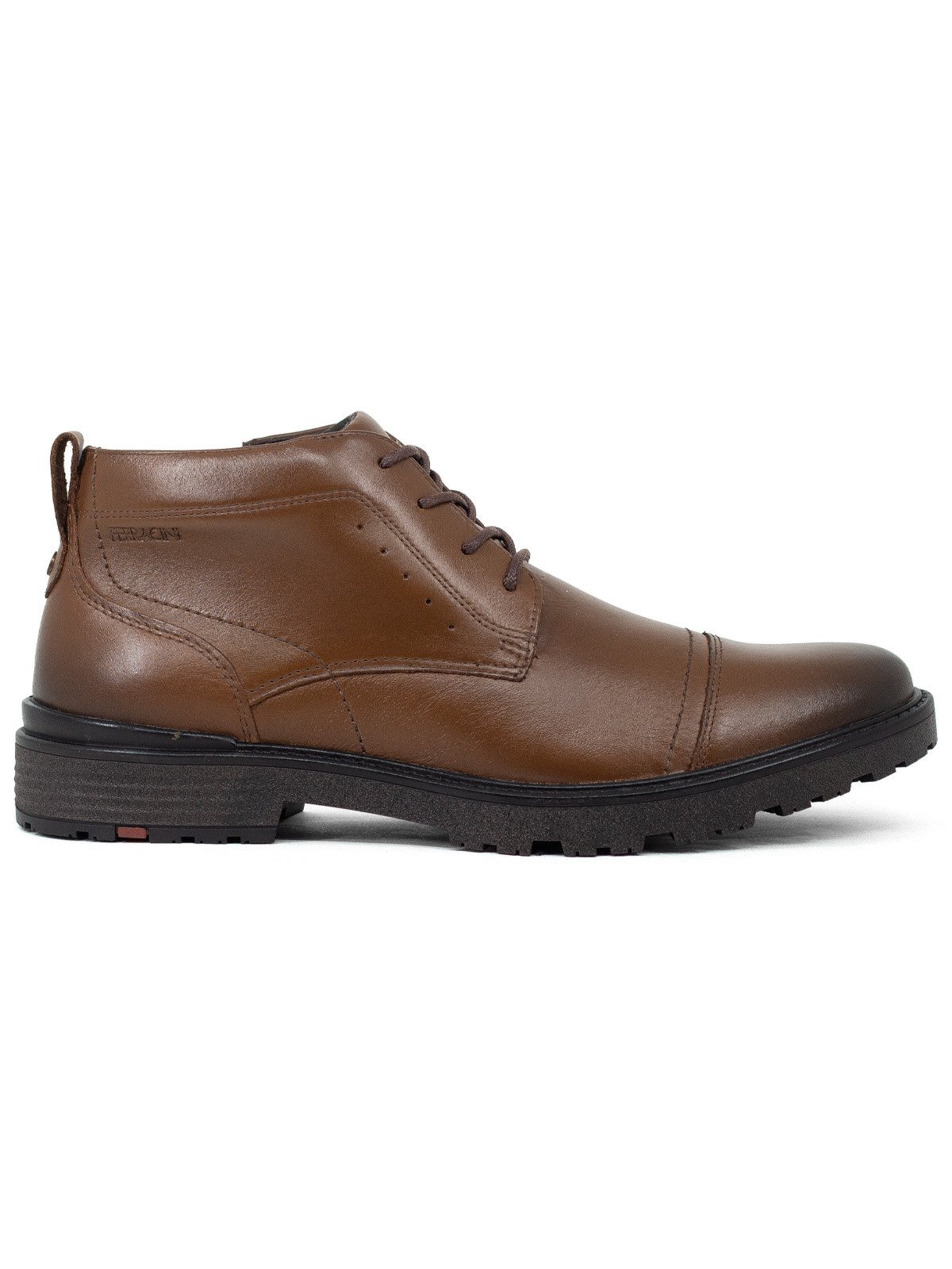 Bota Masculina Ferracini Casual Atenas Couro Legítimo Cardarço Zíper Cano Médio Marrom Conhaque