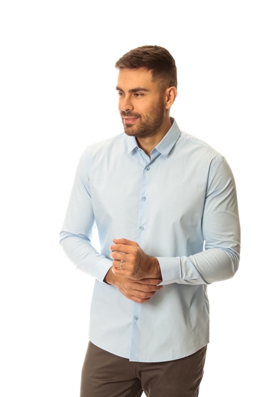Vista 3 Camisa Masculina Manga Longa azul azul