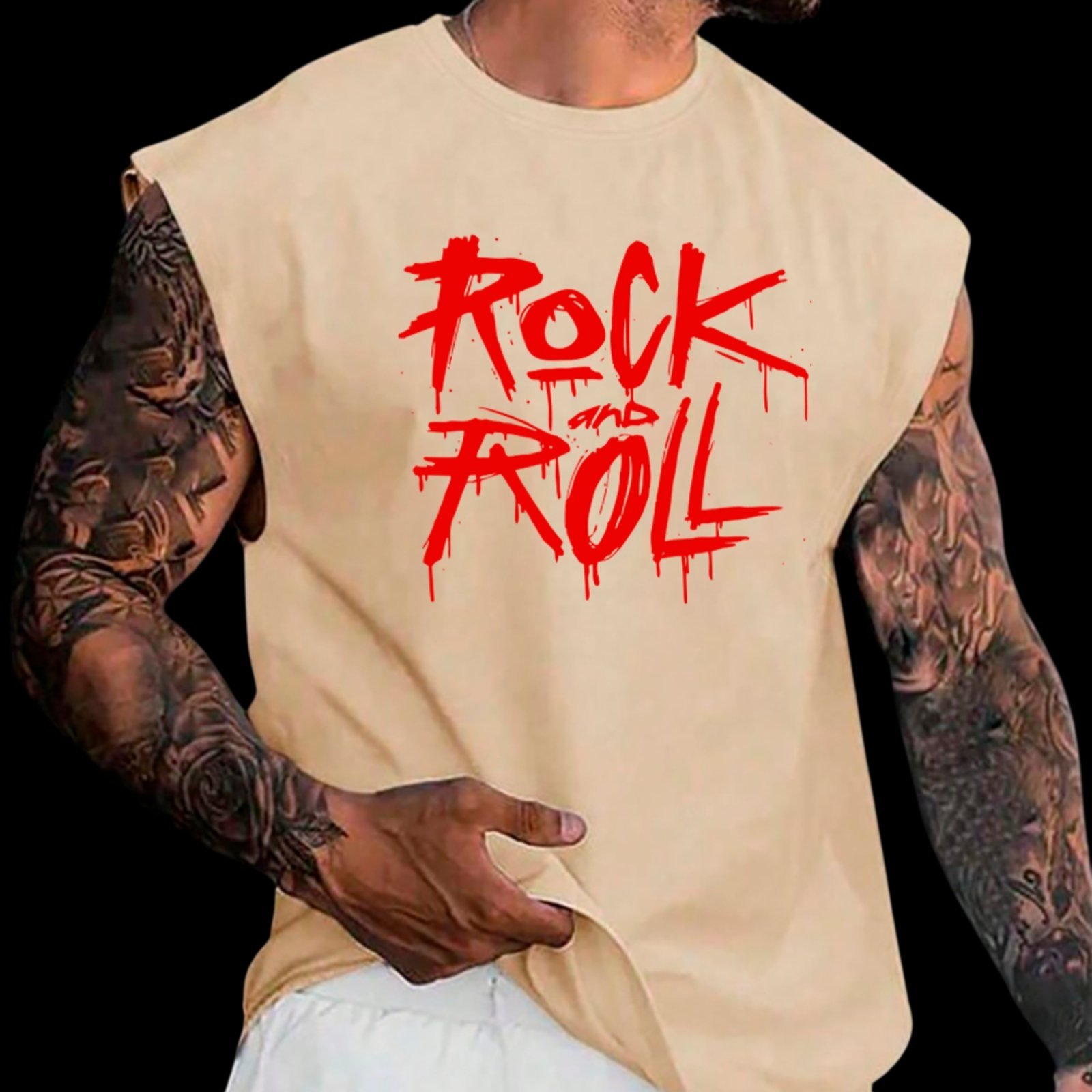 Camiseta Regata Machão Ousy Rock And Roll Oversized Masculina Off White
