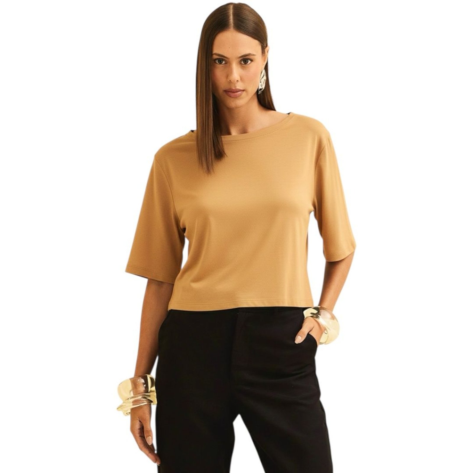 Vista 2 Blusa Basic Solta Em Linho Forum Ebbela marrom Forum marrom