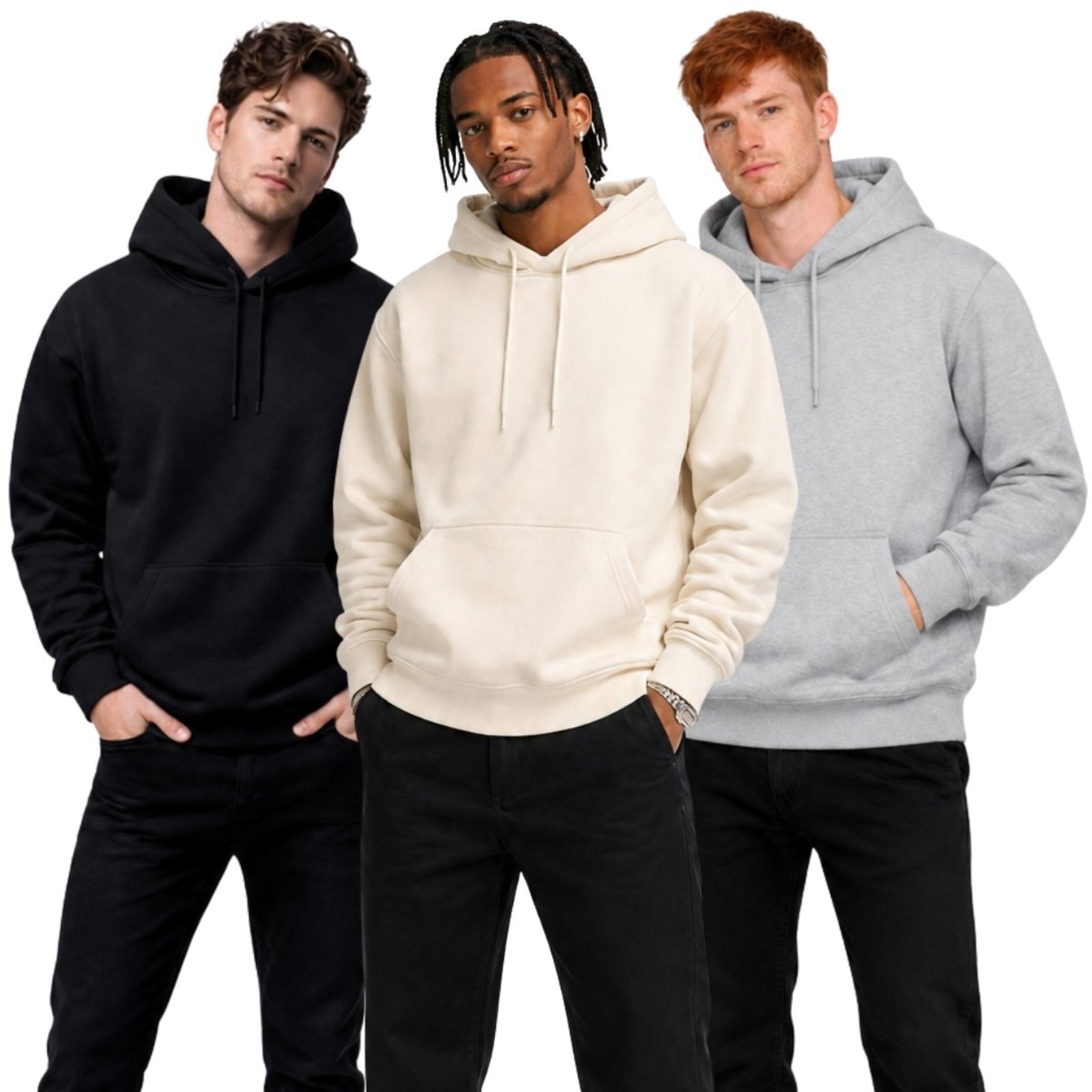 Kit 3 Blusa de Frio Moletom Liso Casaco Canguru Fechado Com Capuz Inverno Relaxado