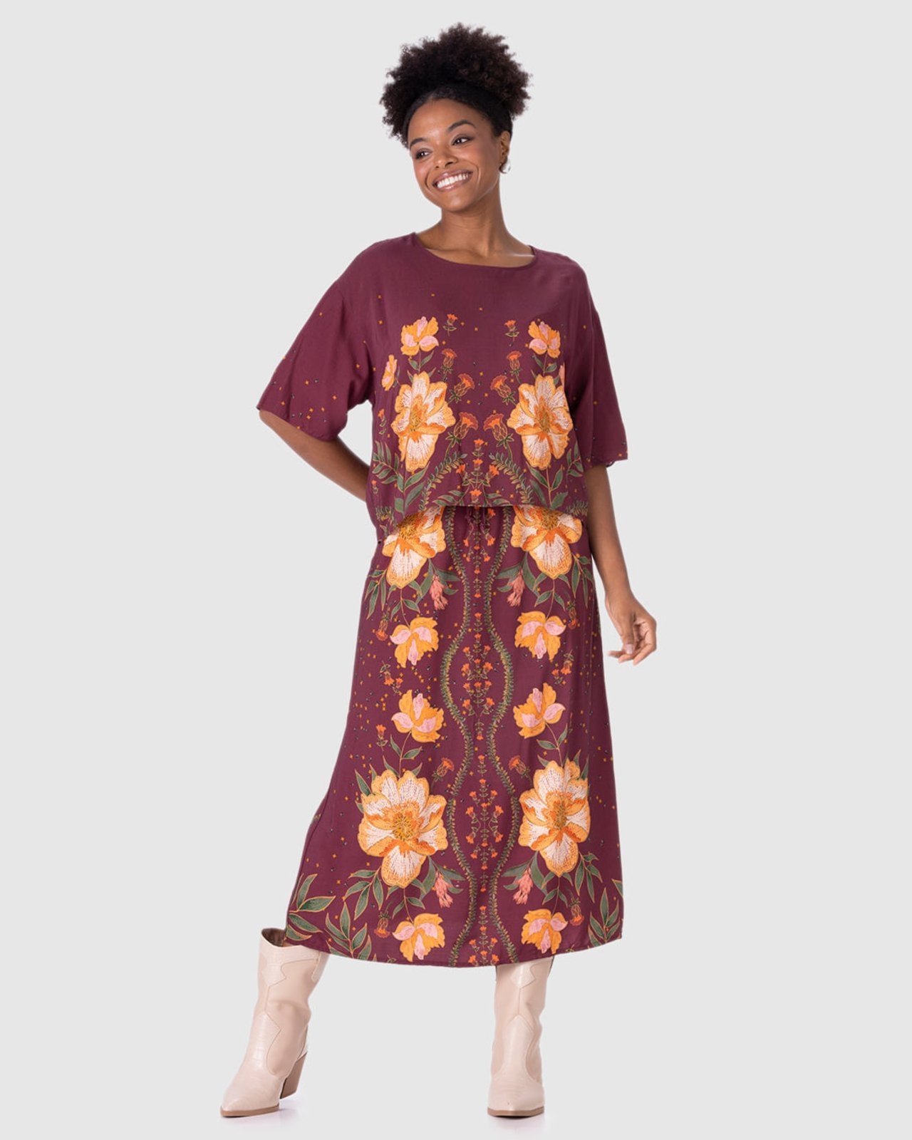 Blusa Feminina Manga Curta Estampada Em Viscose