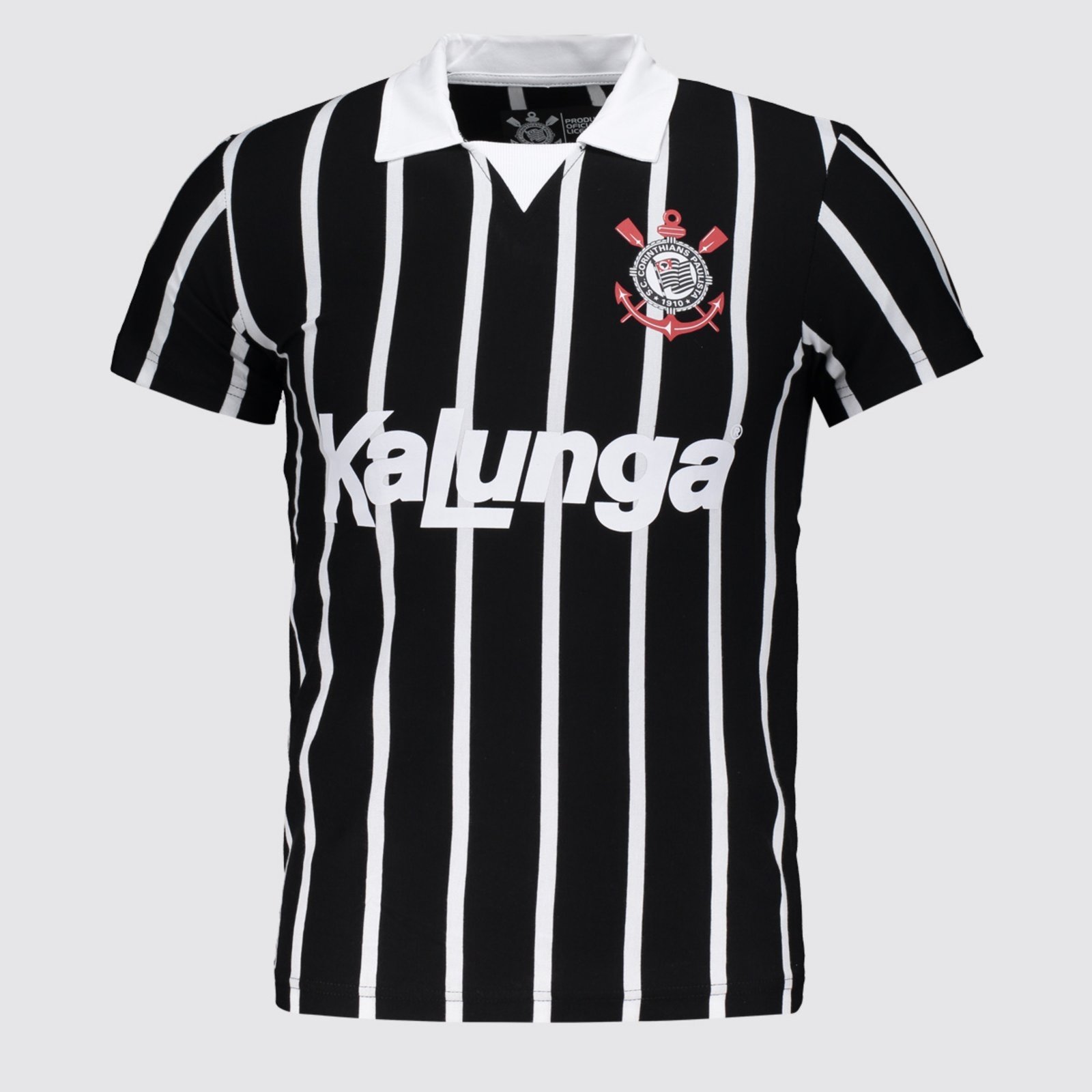 Polo Corinthians Retrô Kalunga Juvenil Preta e Branca
