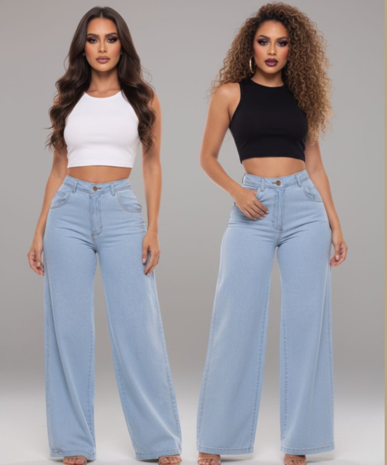 Calça Widleg Feminina Jeans Alpha Street Wear Estilo Gringa Fashion e Confortavel Azul Delave