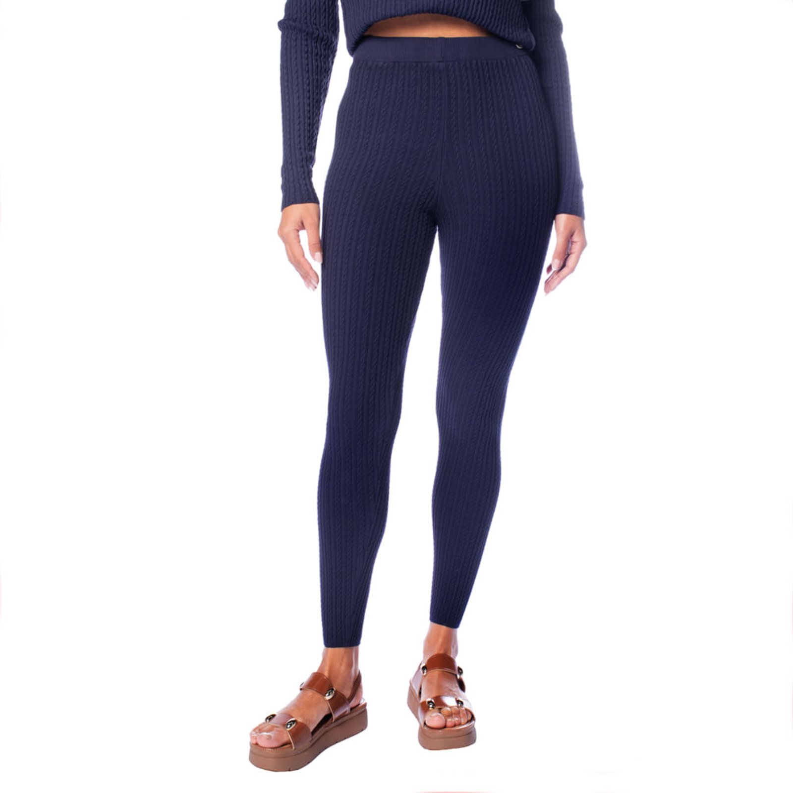 Calça Feminina Biamar Justa Trançada Cintura Alta Marinho