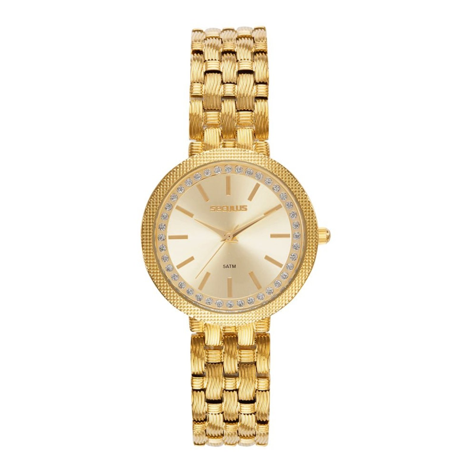 Relógio Seculus Feminino Dourado com Efeito Trançado Seculus