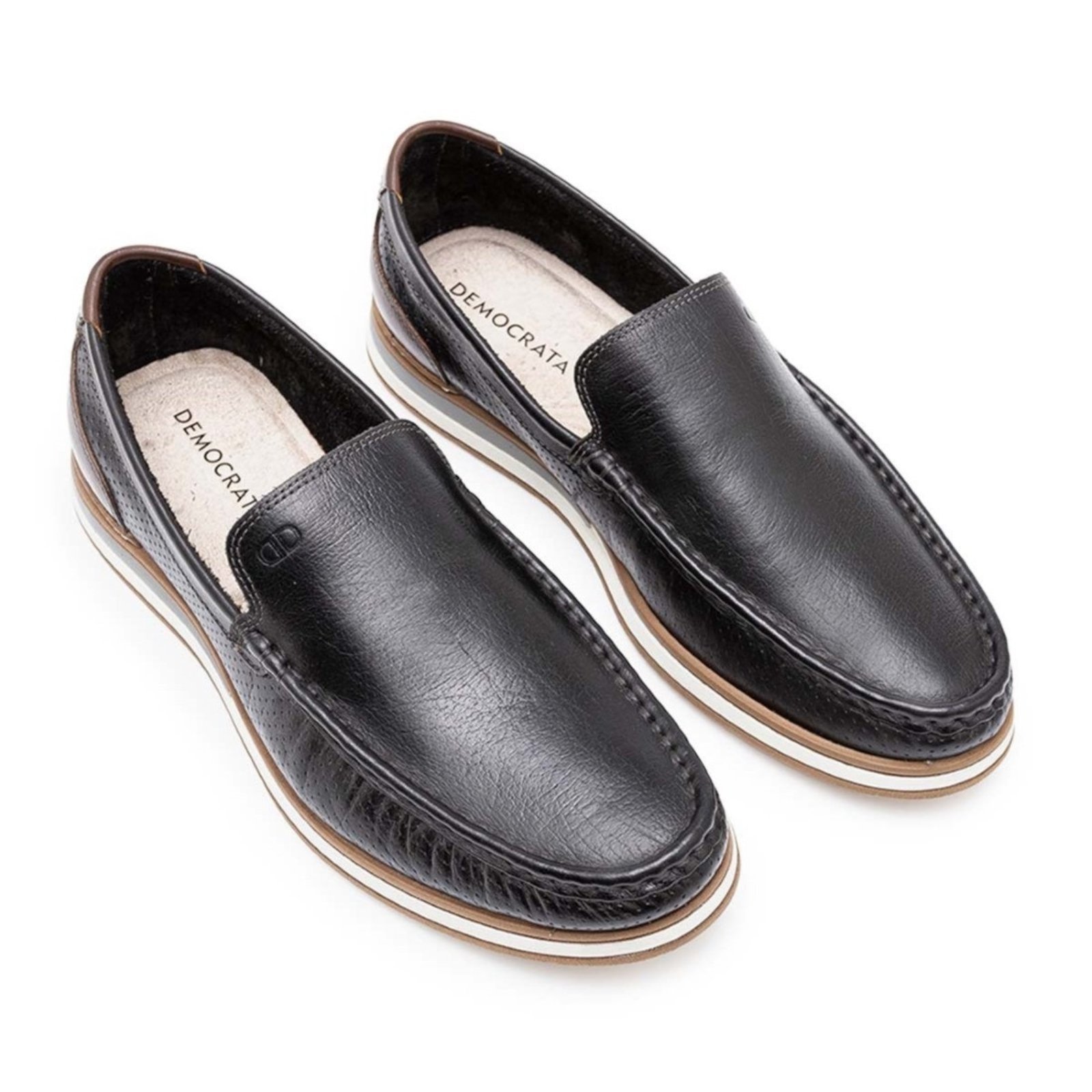 Vista 3 Mocassim De Couro Democrata Masculino Denim Flow 252101 preto denim DEMOCRATA preto denim