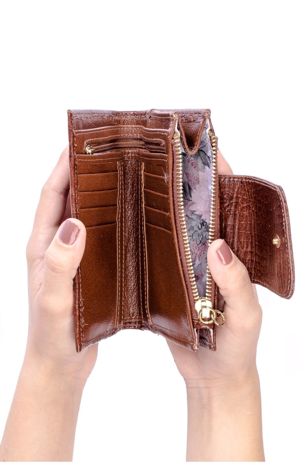 Vista 3 Carteira feminina de couro croco Lanna 10x15,5cm - Whisky Andrea Vinci vermelho Andrea Vinci vermelho
