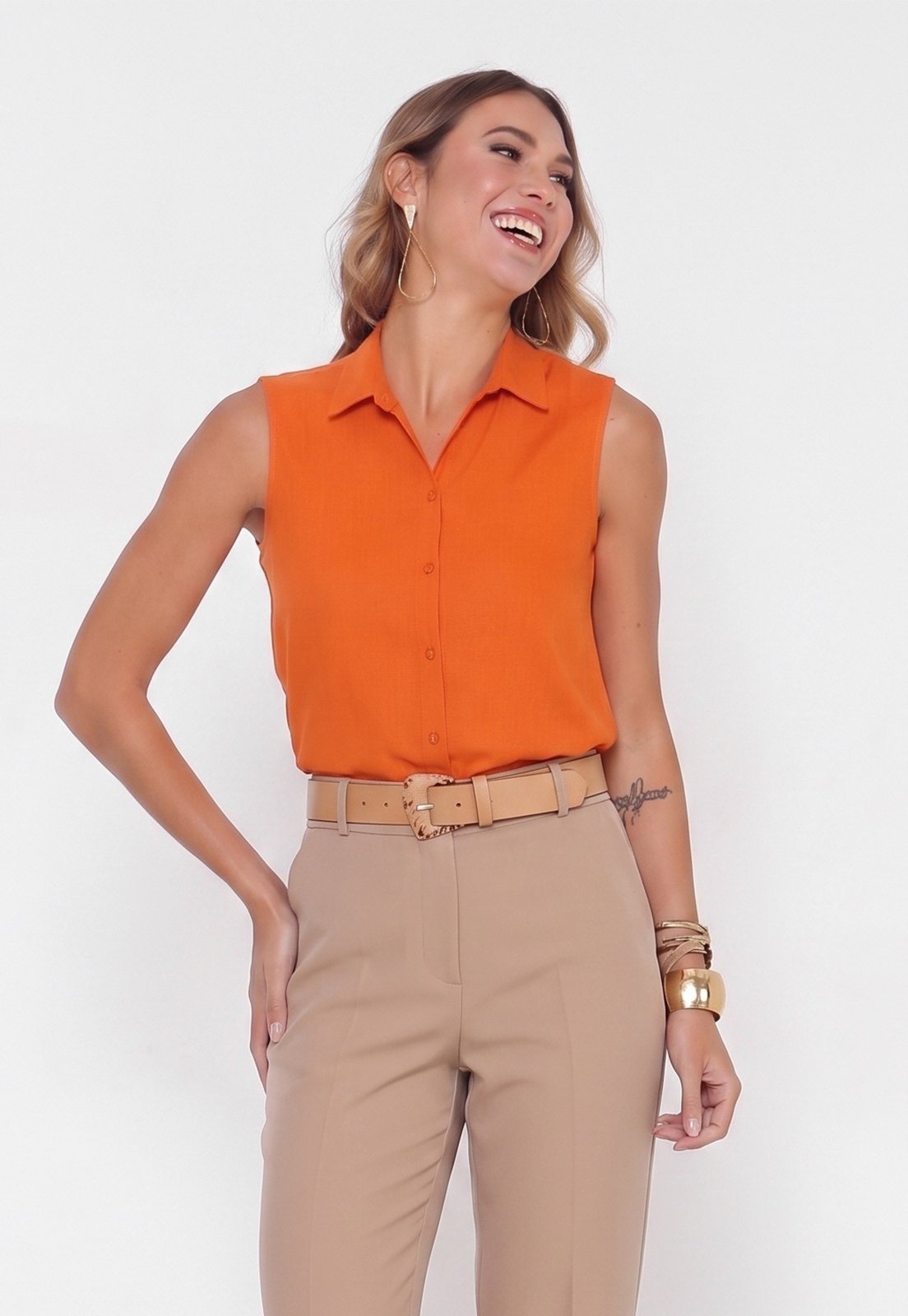 Camisa Intens Sem Manga Viscolinho Laranja
