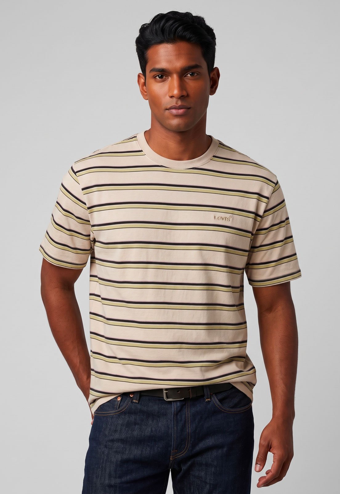 Camiseta Masculina Levis Listrada Bege
