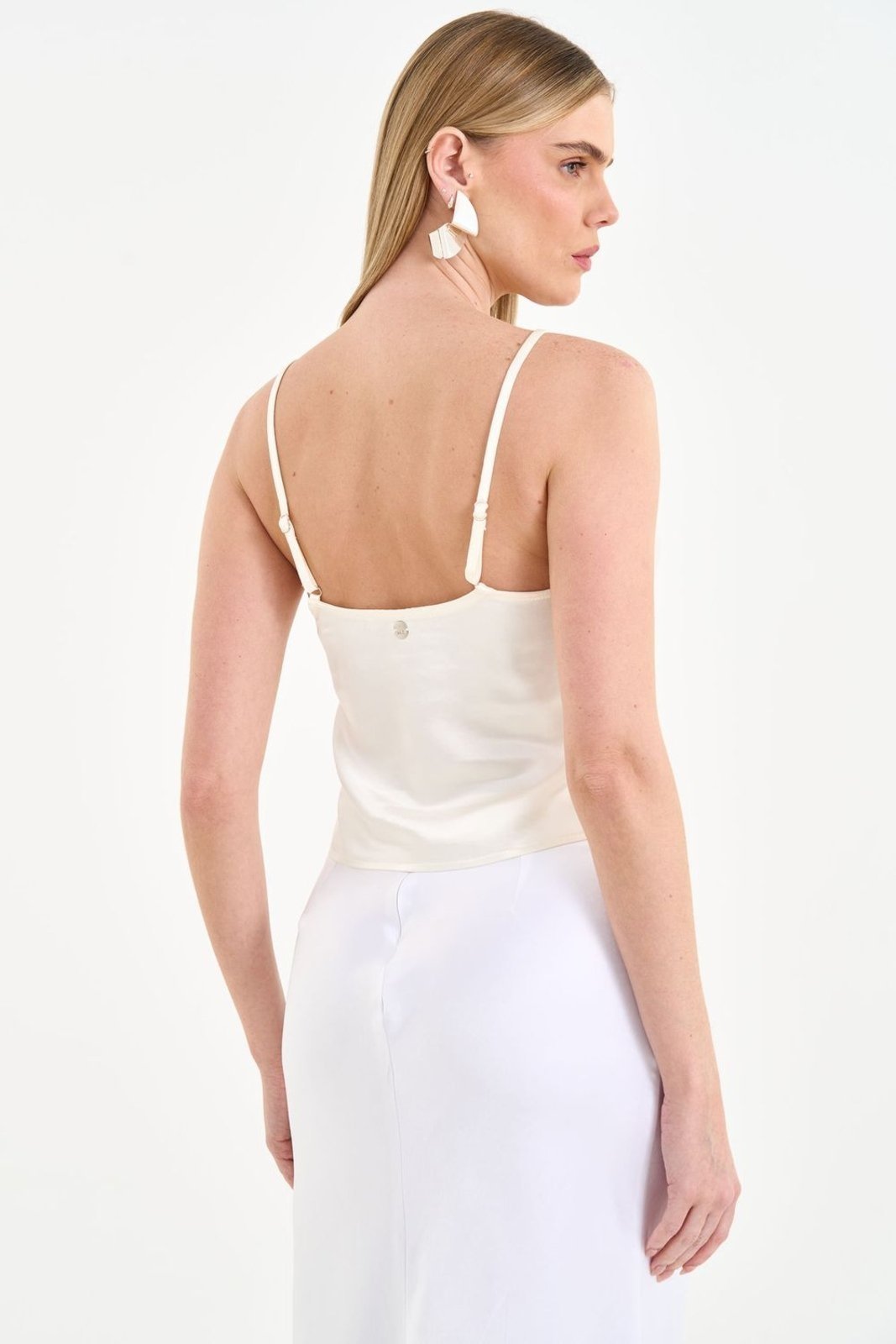 Vista 3 Blusa de Alcinha com Decote V Torcido ACT FEMININO branco ACT FEMININO branco