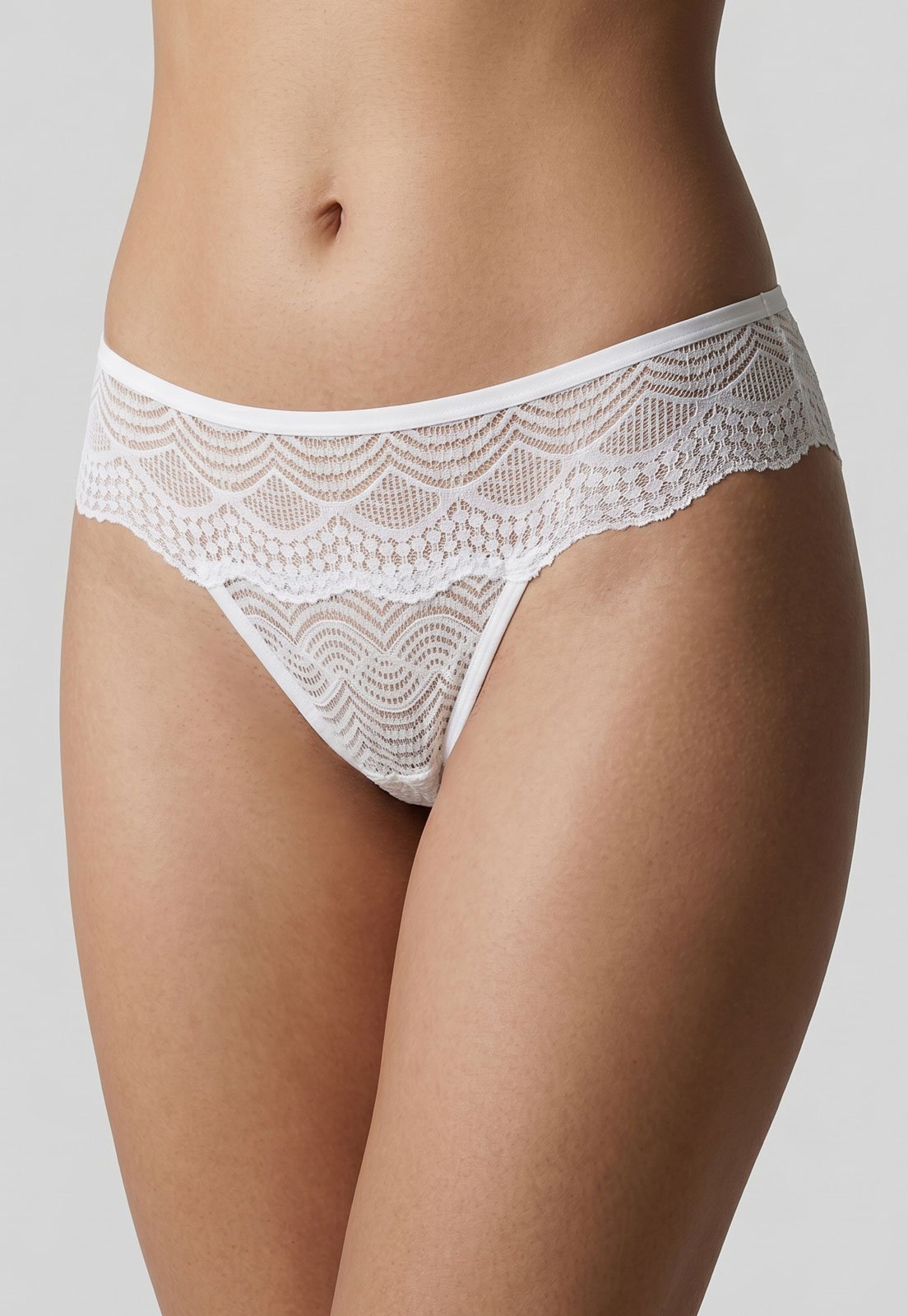 Calcinha Liz Fio Dental Renda Branca