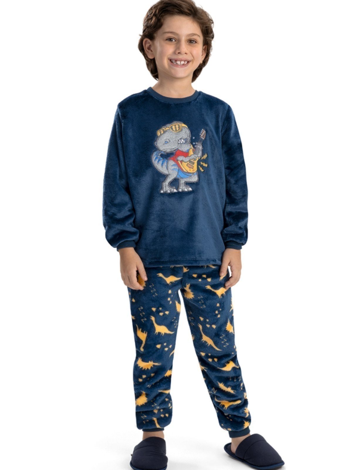 Pijama em Fleece Menino Magicamente Dinossauro Laranja