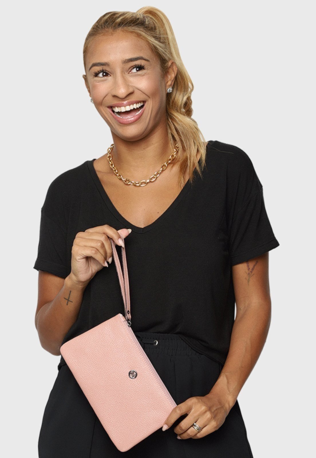 Bolsa Carteira Clutch Couro Mariart Cores 263CMRT Rosê
