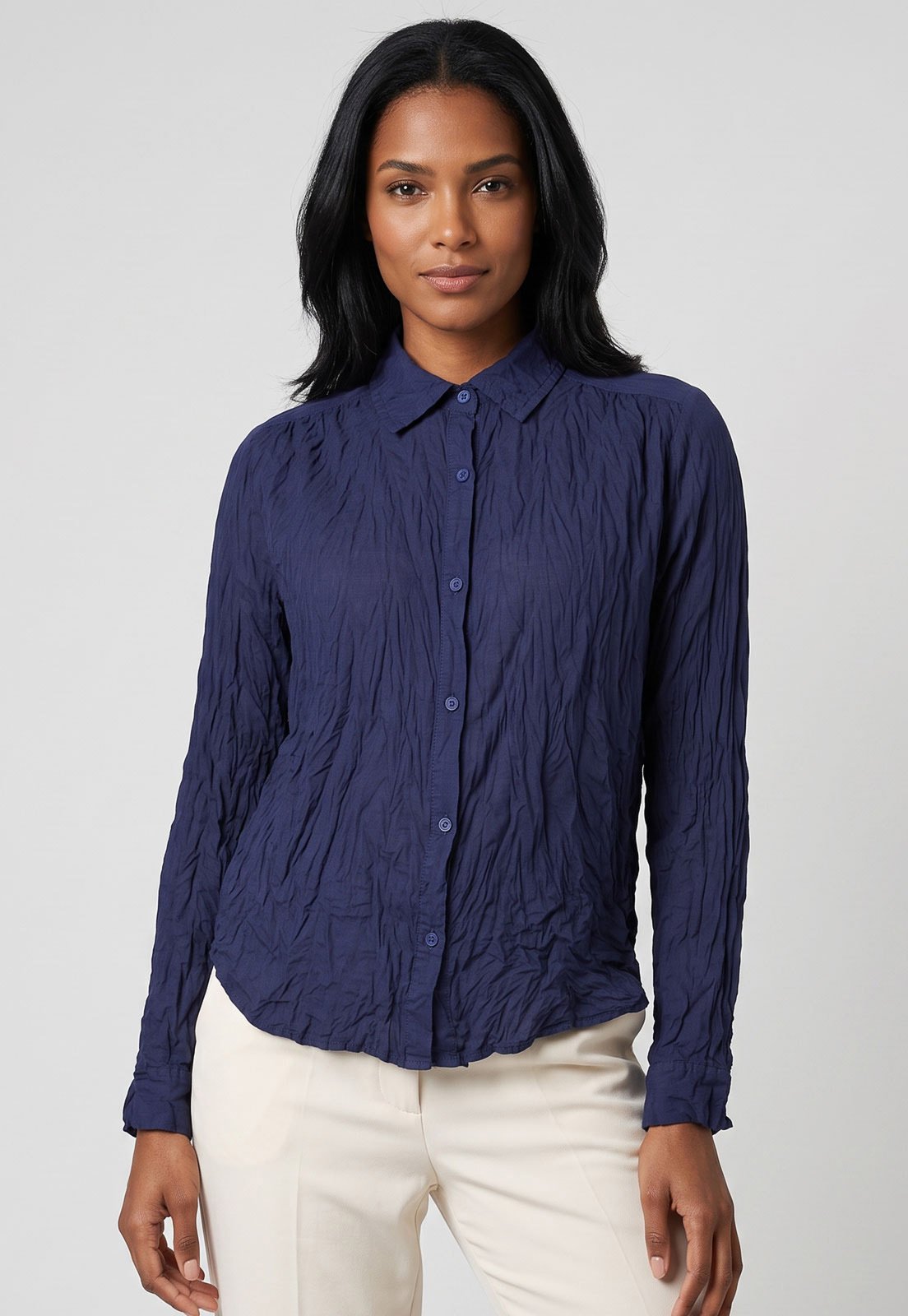 Camisa Feminina Cantão Voil Classic Azul Escuro