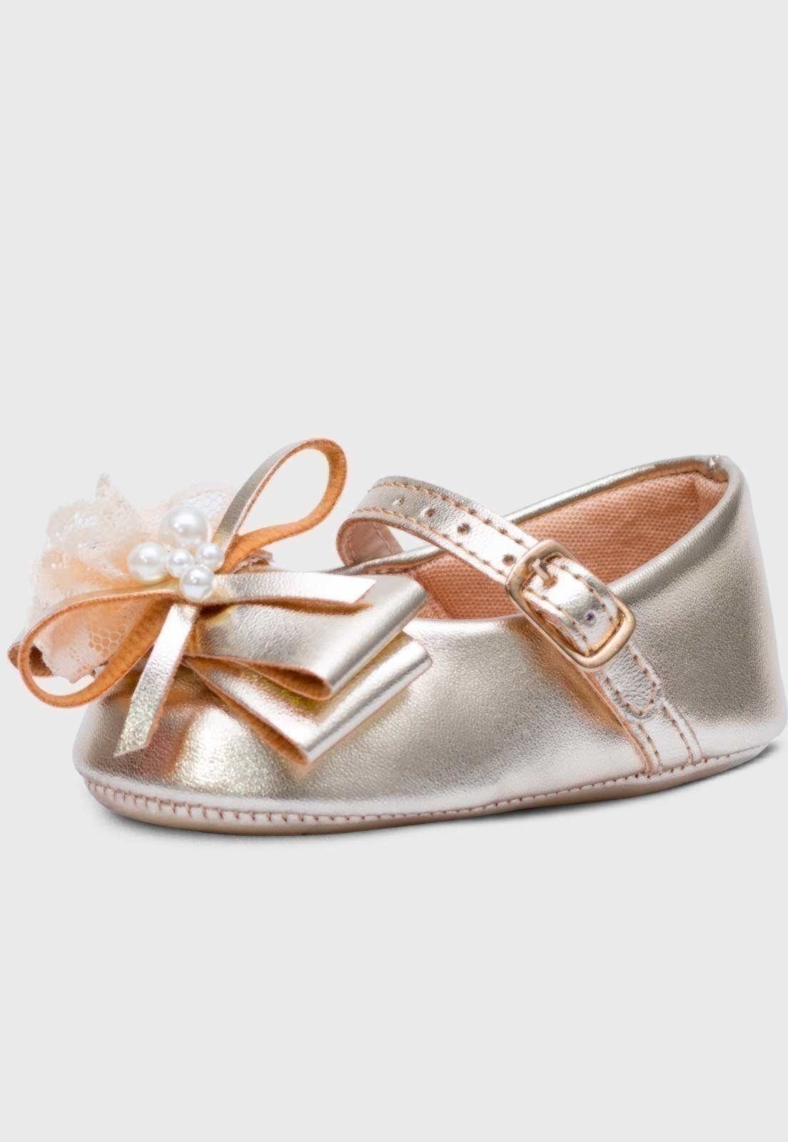 Infantil – Sapatilha Pópidi Menina Pérola Renda Dourado