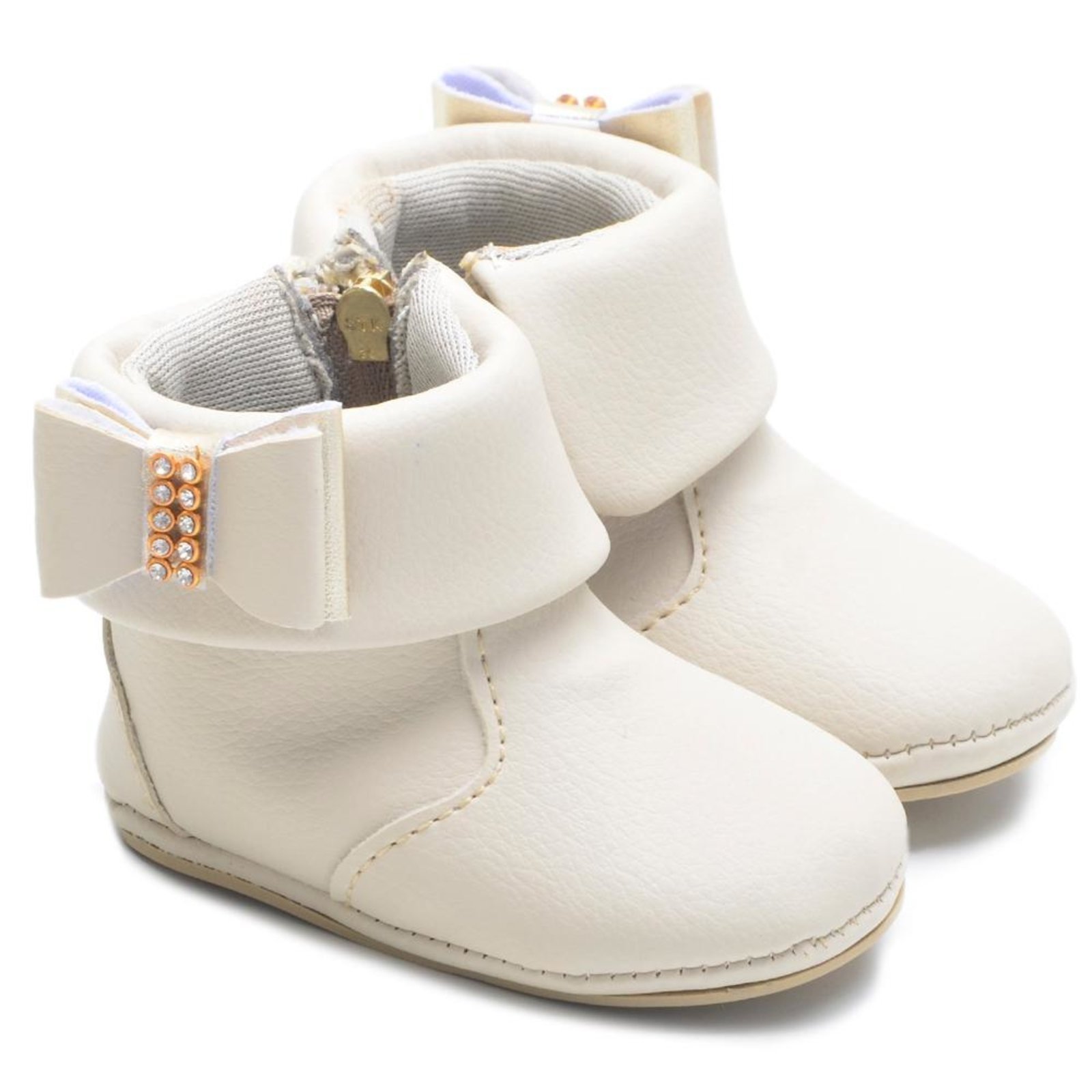 Infantil - Botinha Feminina Casual Cano Alto Laço Off White 14 Off-white
