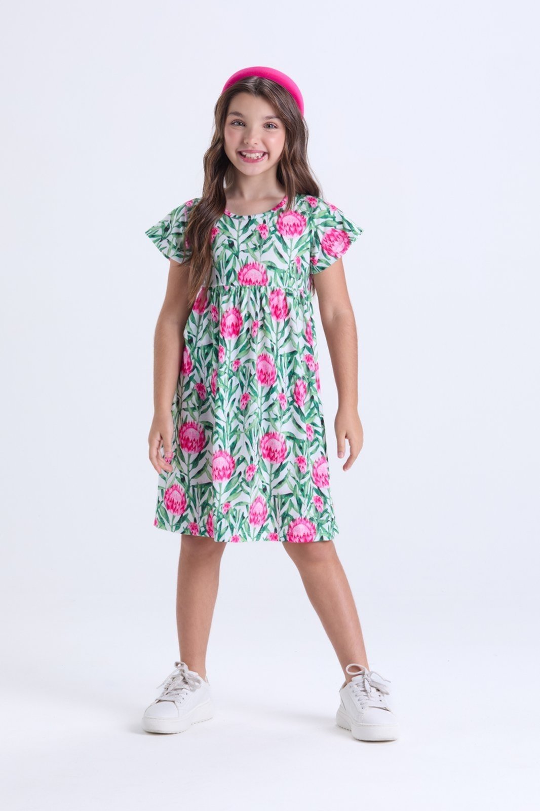 Infantil – Vestido Menina Floral Babado Poliplex