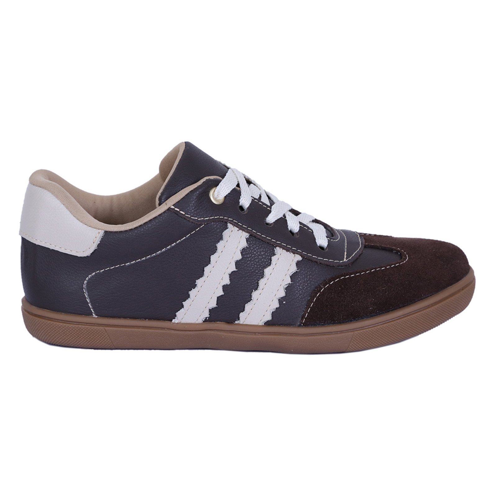 Tênis Feminino em Couro Casual Retrô Estiloso Café
