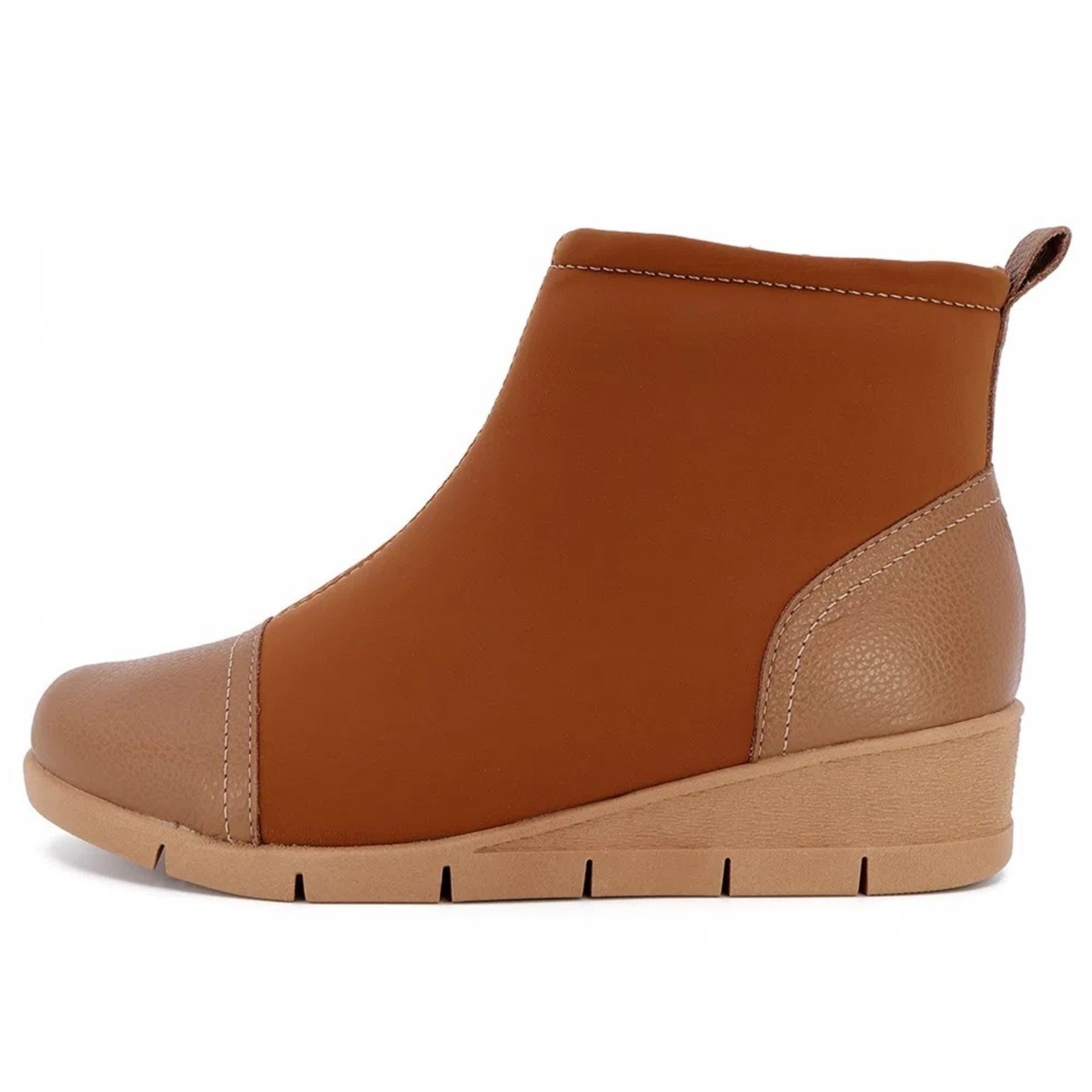 Bota Usaflex Anabela Cano Baixo Elastano Indicada Conforto Impacto Caramelo