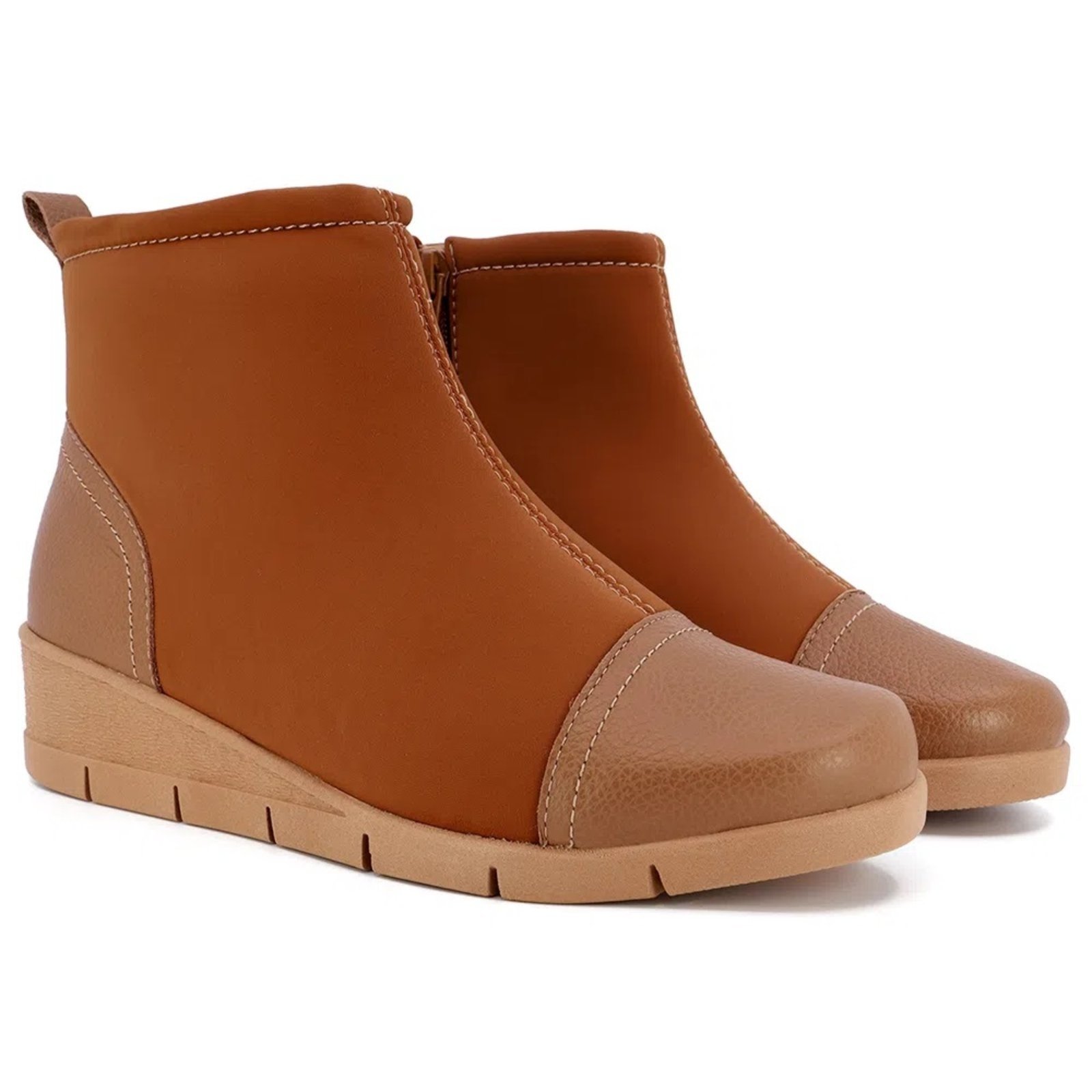 Vista 3 Bota Usaflex Anabela Cano Baixo Elastano Indicada Conforto Impacto caramelo Usaflex caramelo