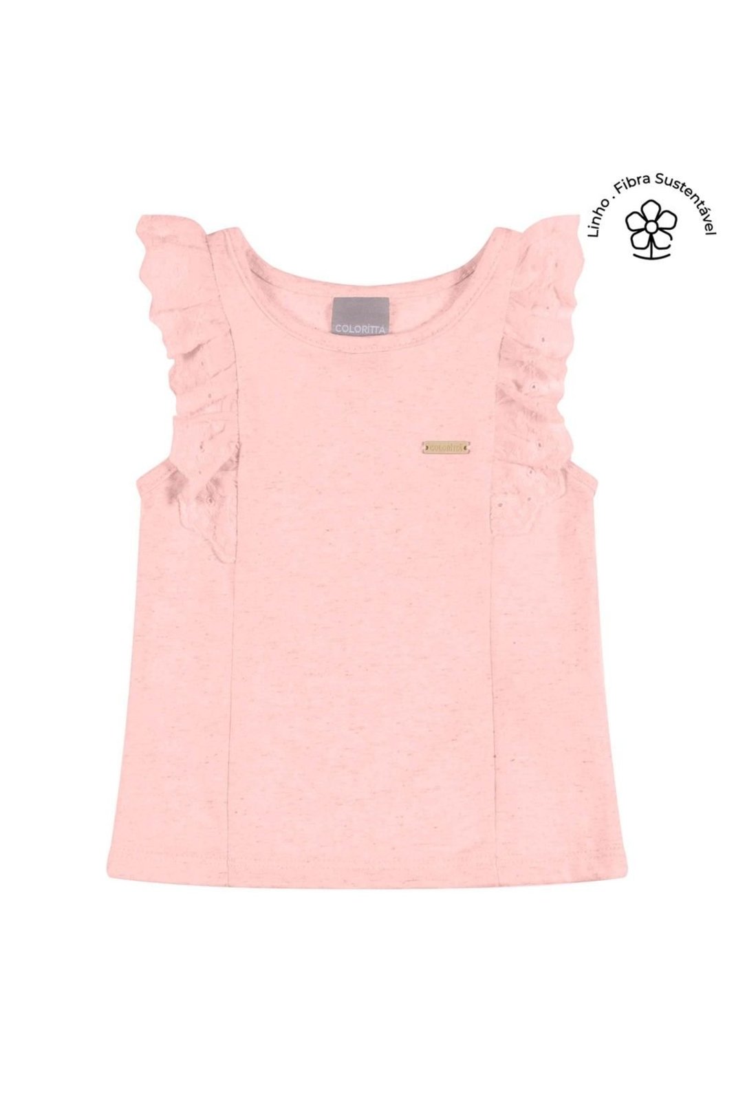Infantil - Blusa Menina Malha Linho Babado Colorittá Rosa