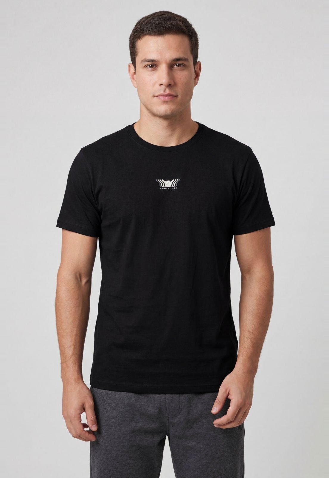 Camiseta Masculina Hang Loose Logo Gola Redonda Preta