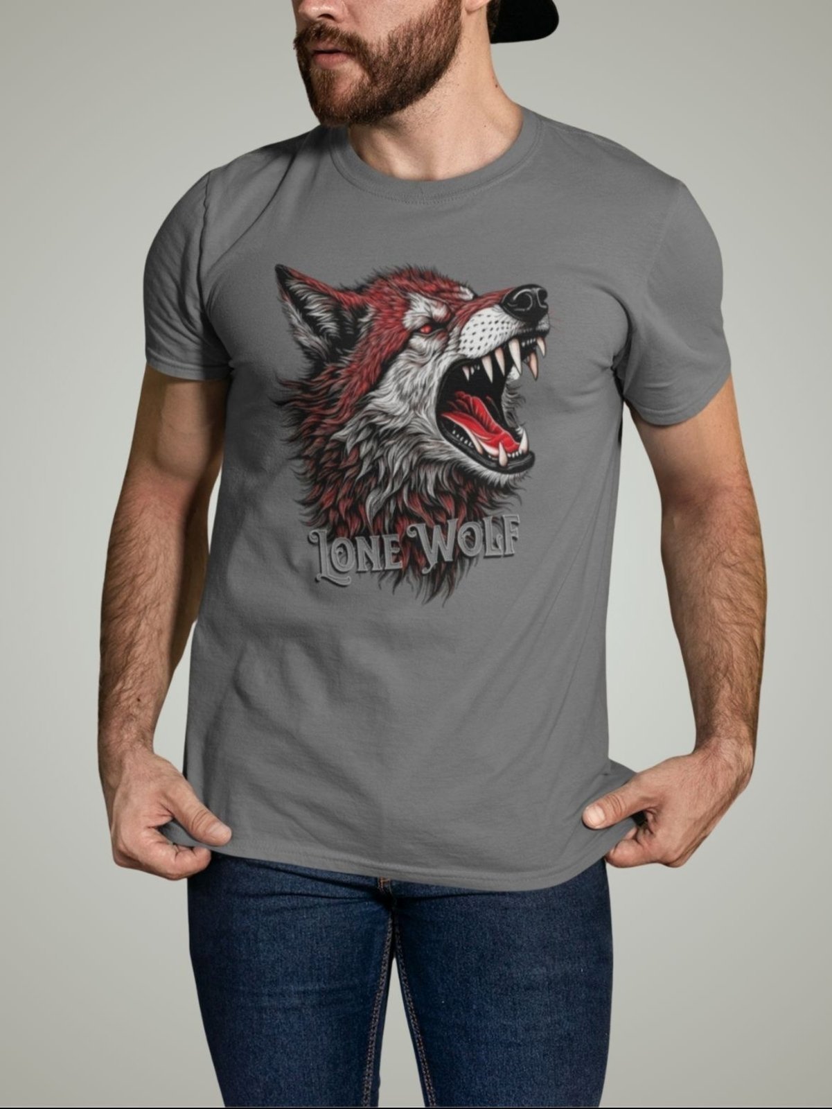 Camiseta Básica Masculina GuGi Lobo Solitário Uivando Chumbo