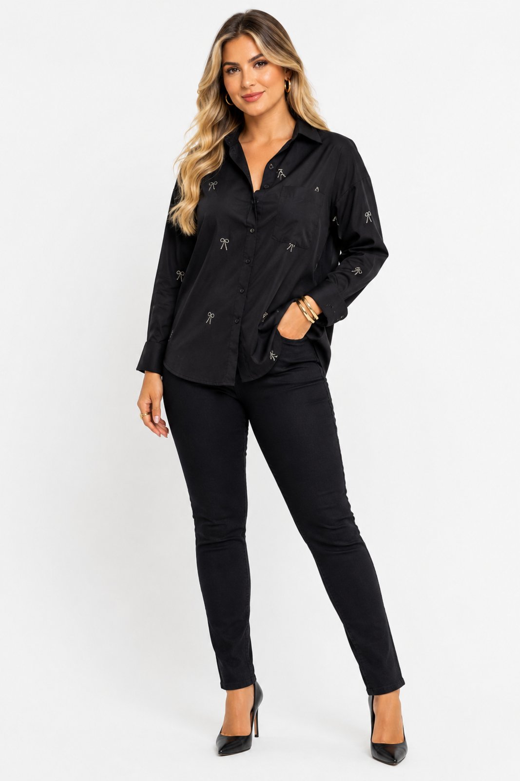 Blusa Social D Bell Outlet Fashion Laços Preta