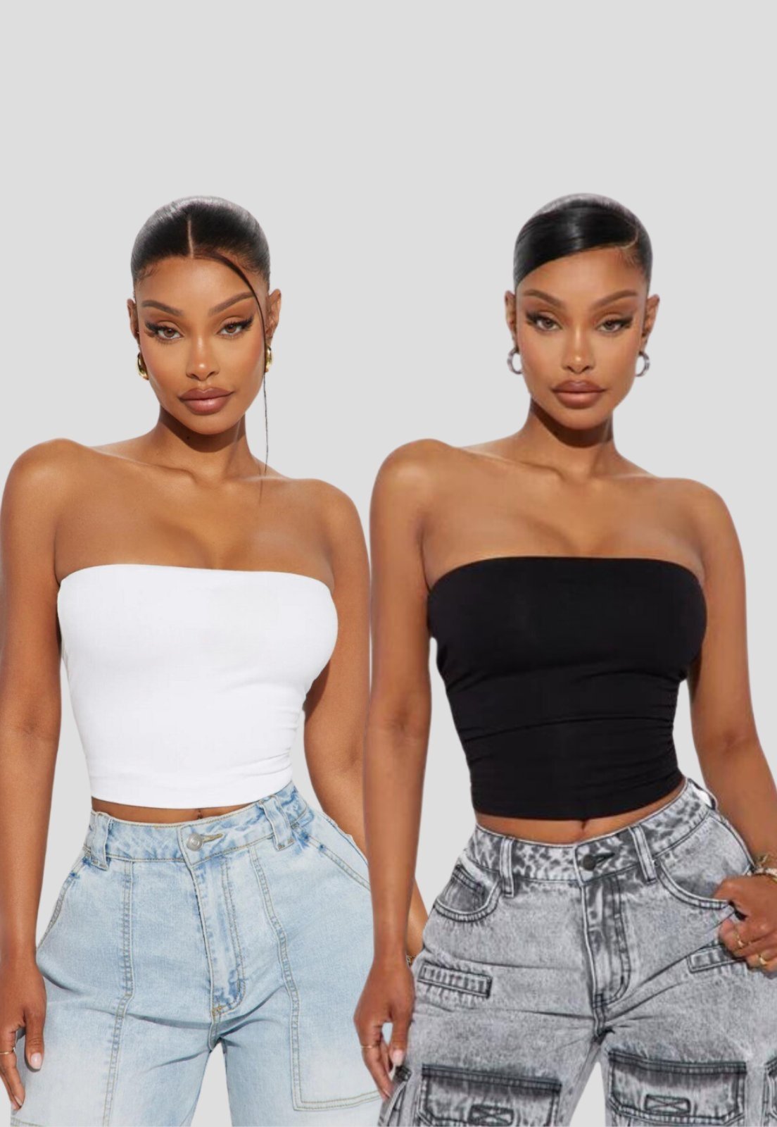 Kit 2 Tube Cropped Justinho Com Forro Sem Bojo – Preto / Branco