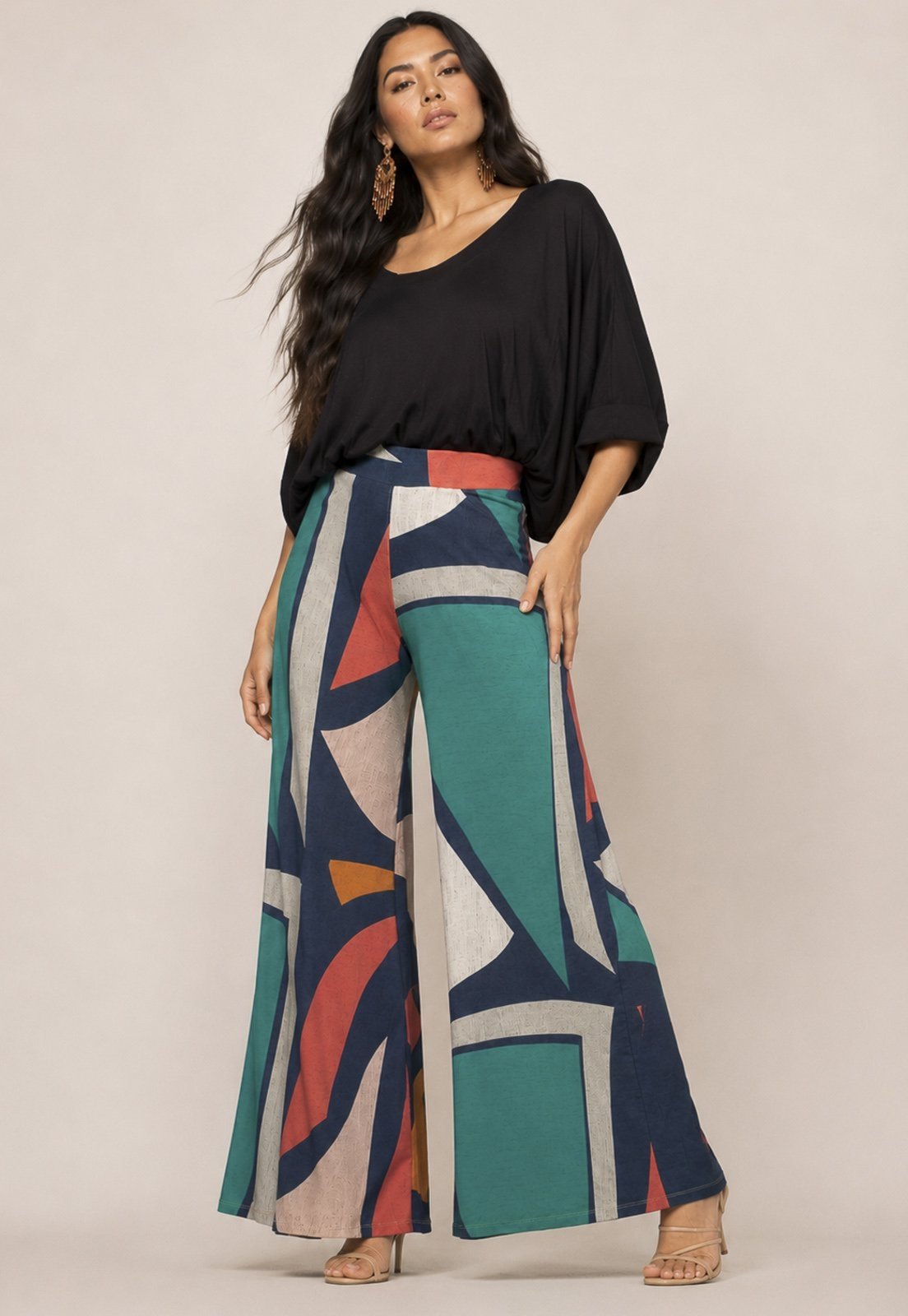 Calça Pantalona Granja Malha Geometrias do Tempo