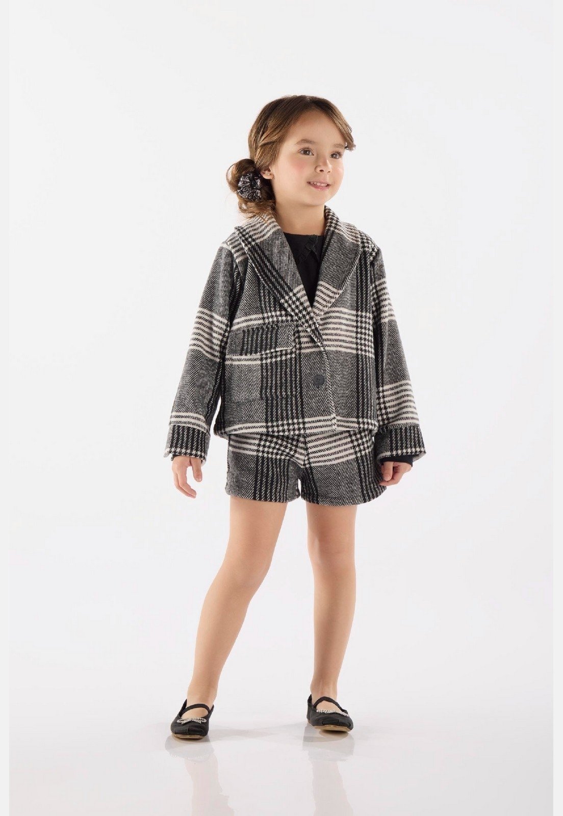 Infantil – Casaco Feminino em Alfaiataria Xadrez Up Baby Preto