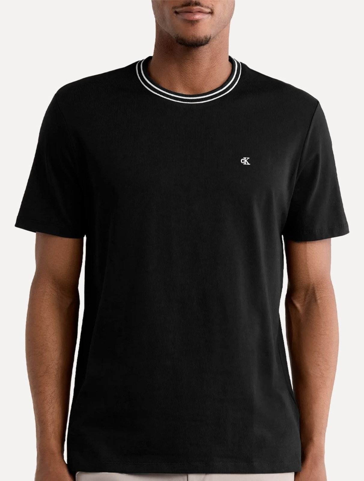 Camiseta Calvin Klein Masculina Cotton Friso Gola CK Logo Bordado