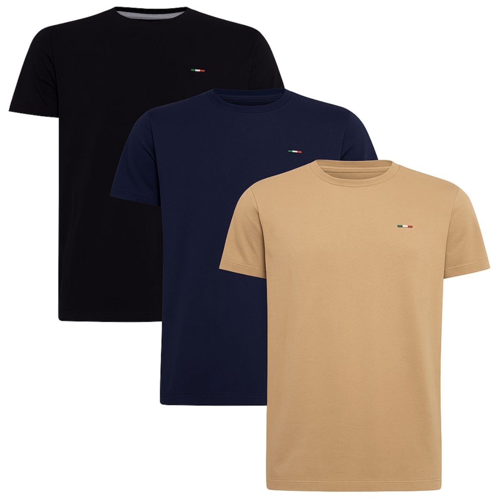 Kit 3 Peças Camisetas Básicas Masculina em Algodão Premium no Estilo Tommy Bordado Itália Azul Marinho
