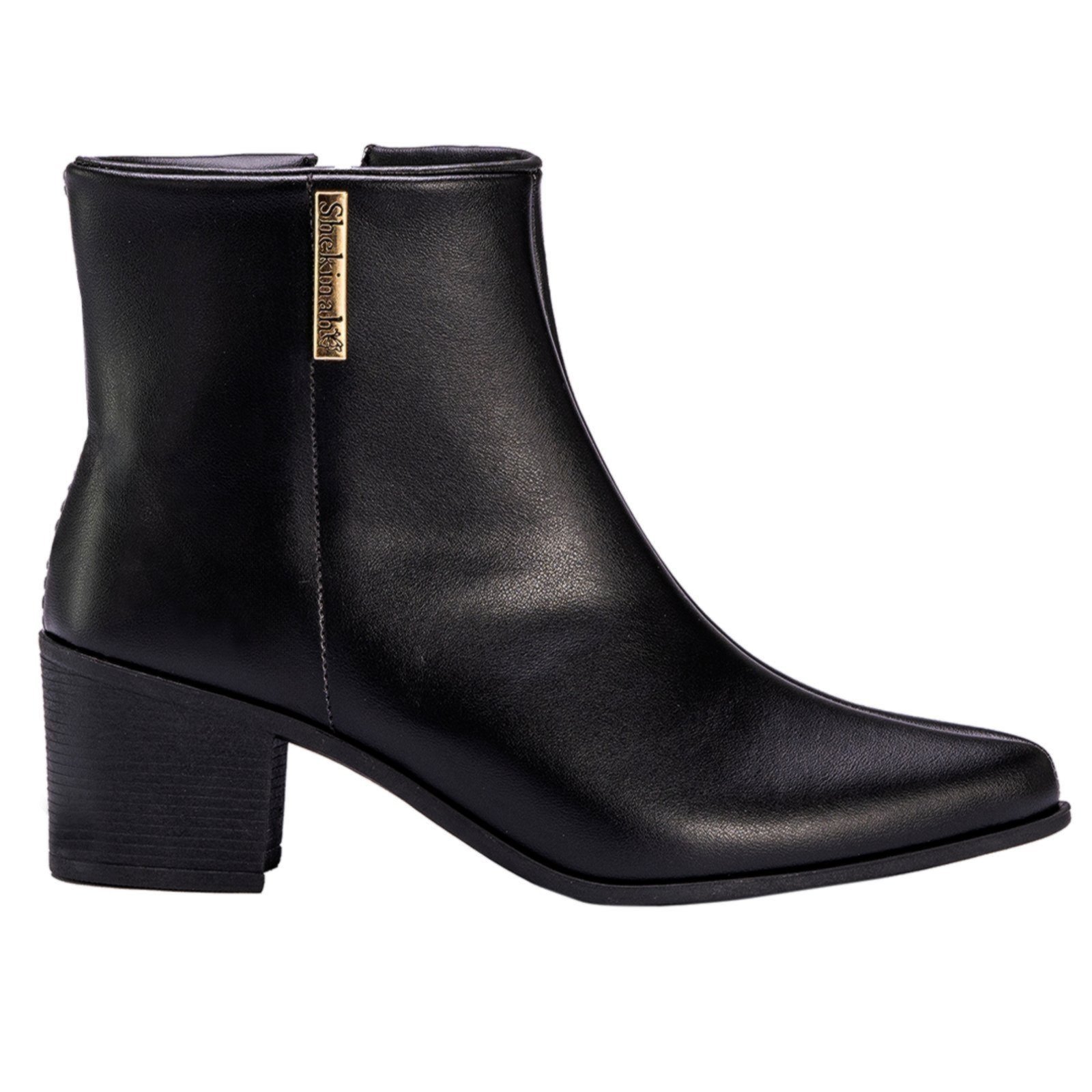 Bota Feminina Bico Fino Cano Médio Salto Grosso Shekinah Lançamento Moda Preto