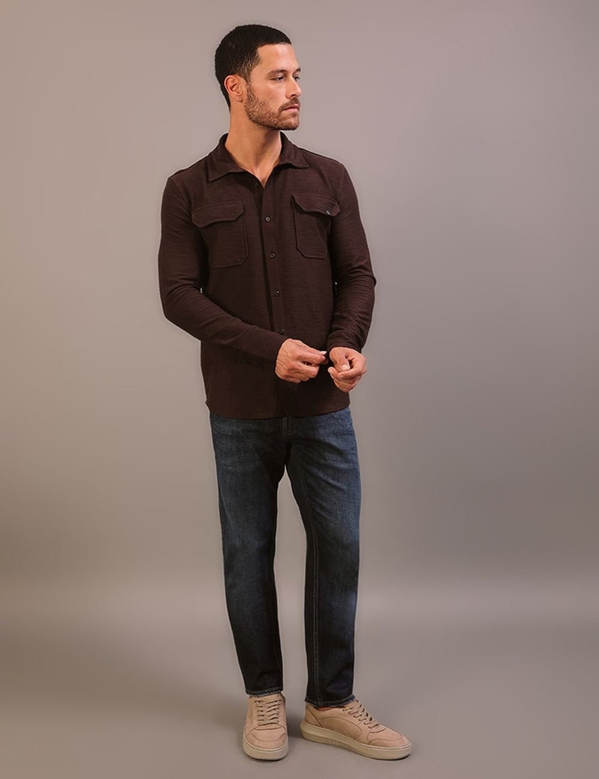 Camisa Manga Longa Calvin Klein Jeans Masculino Bolsos Cargo - Marrom Calvin Klein Jeans