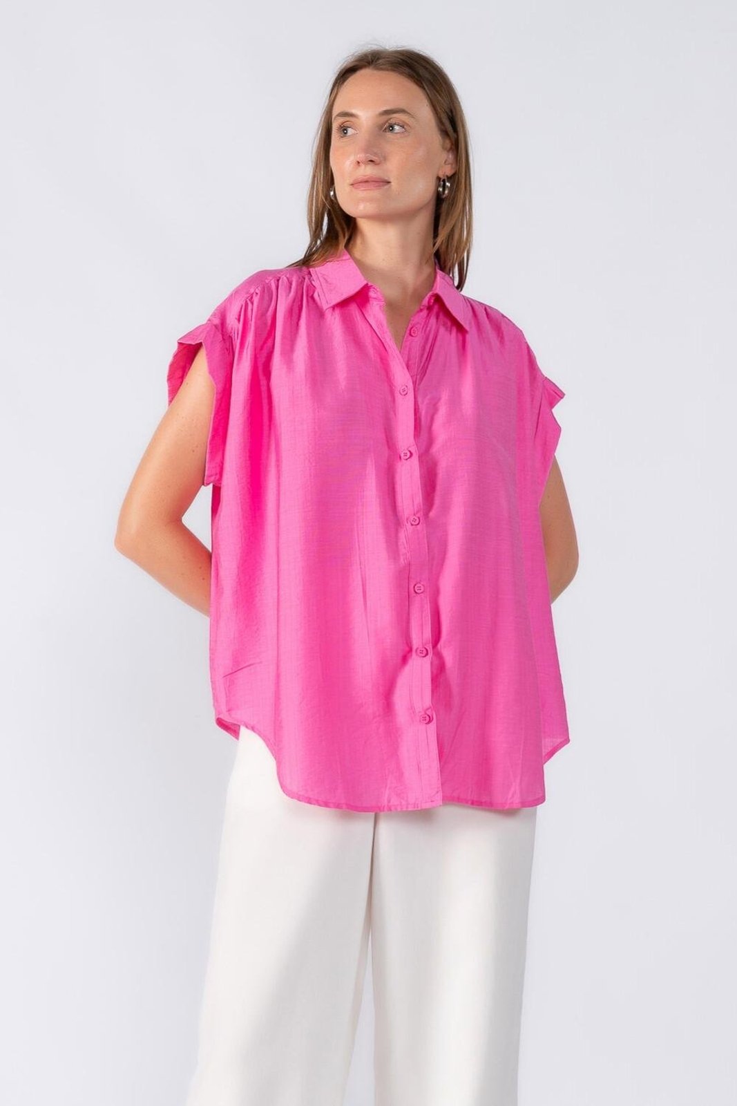 Camisa ampla barra dobrada Rosa
