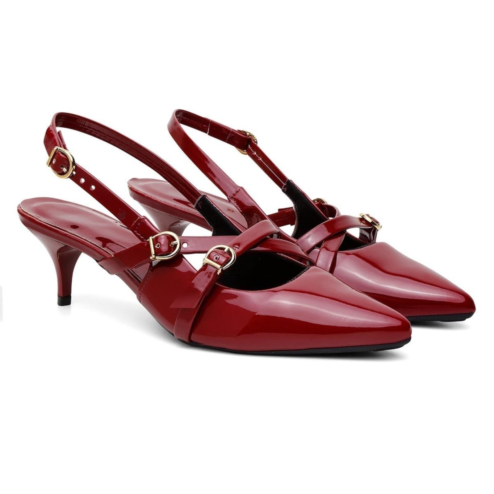 Scarpin Feminino Anna Andrade Sapato Social Elegante Tiras Ajustáveis Conforto Verniz Vermelho