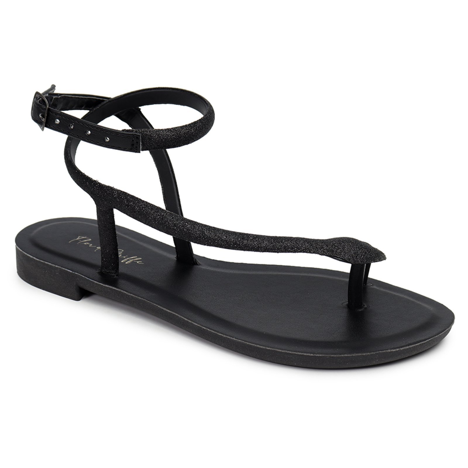 Rasteirinha Flor de Griffe Snake Preto