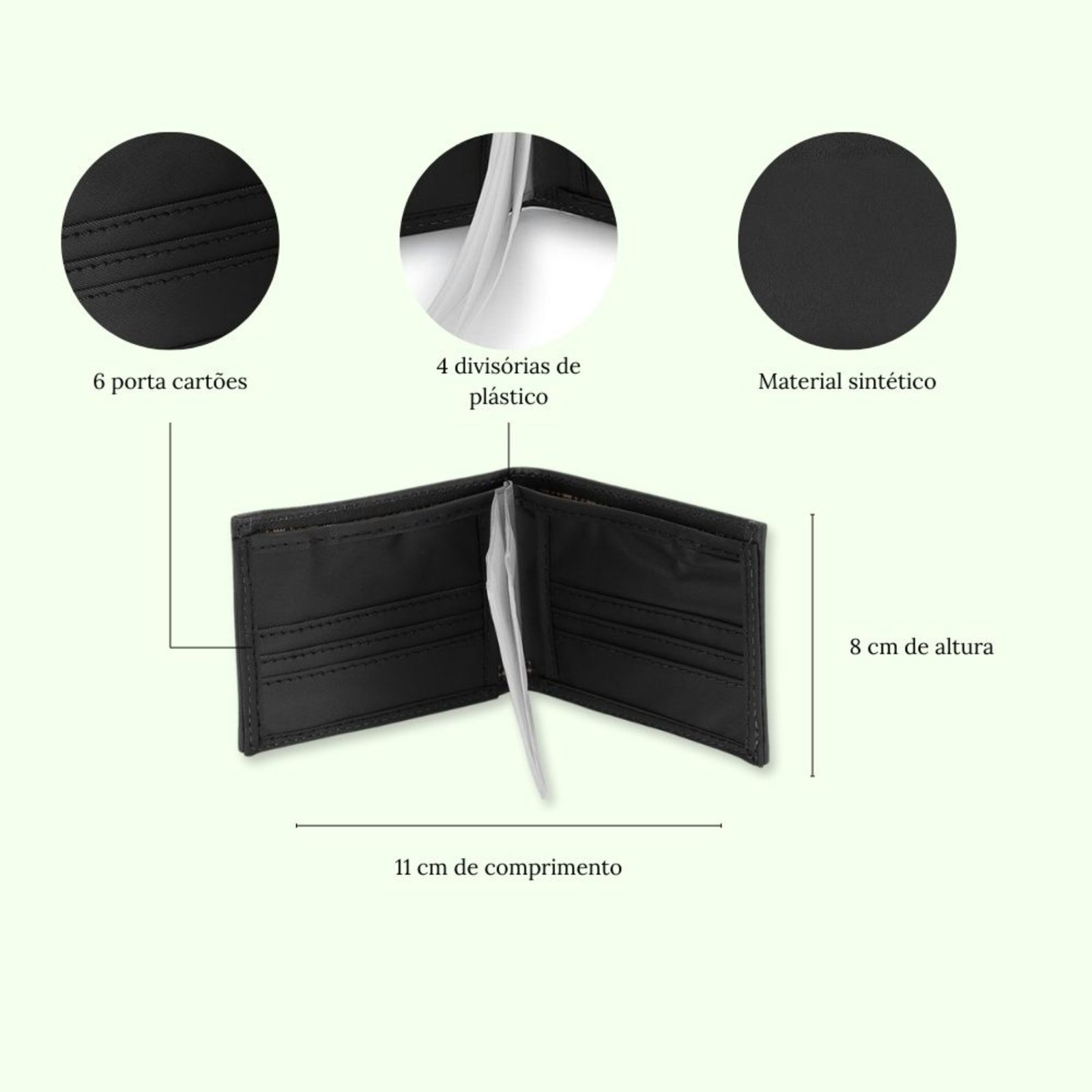 Vista 3 Carteira Masculina Porta Cartões Preta Schiareli preto Schiareli preto