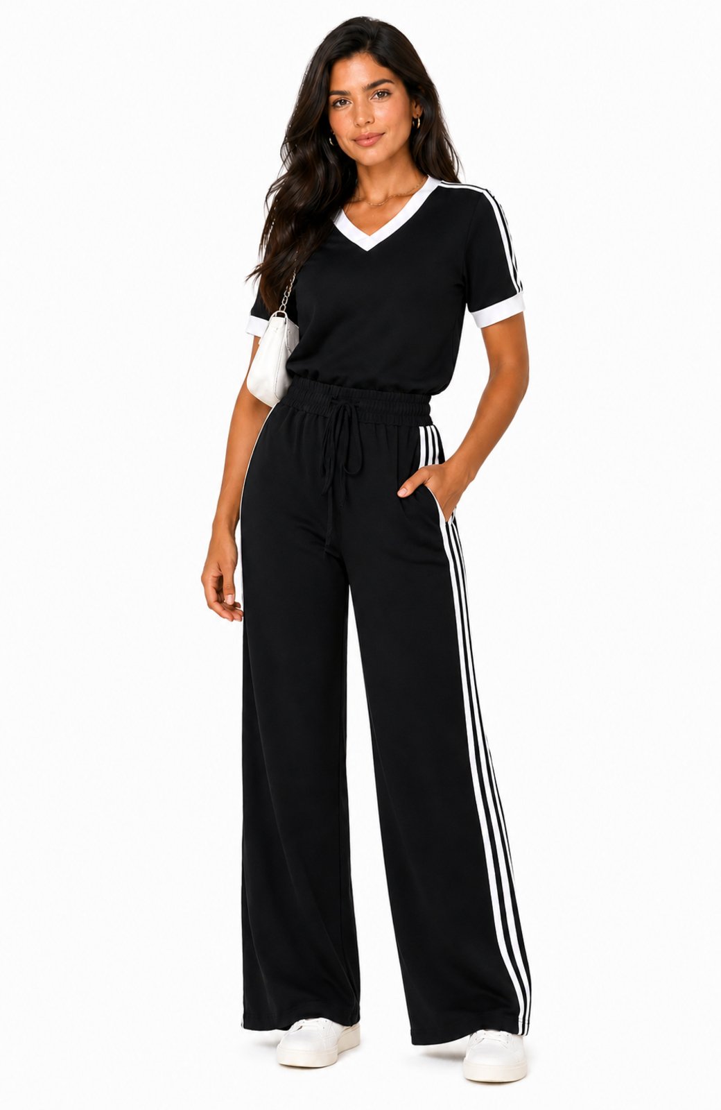 Conjunto D Bell Outlet Fashion Moletinho Listras Preto